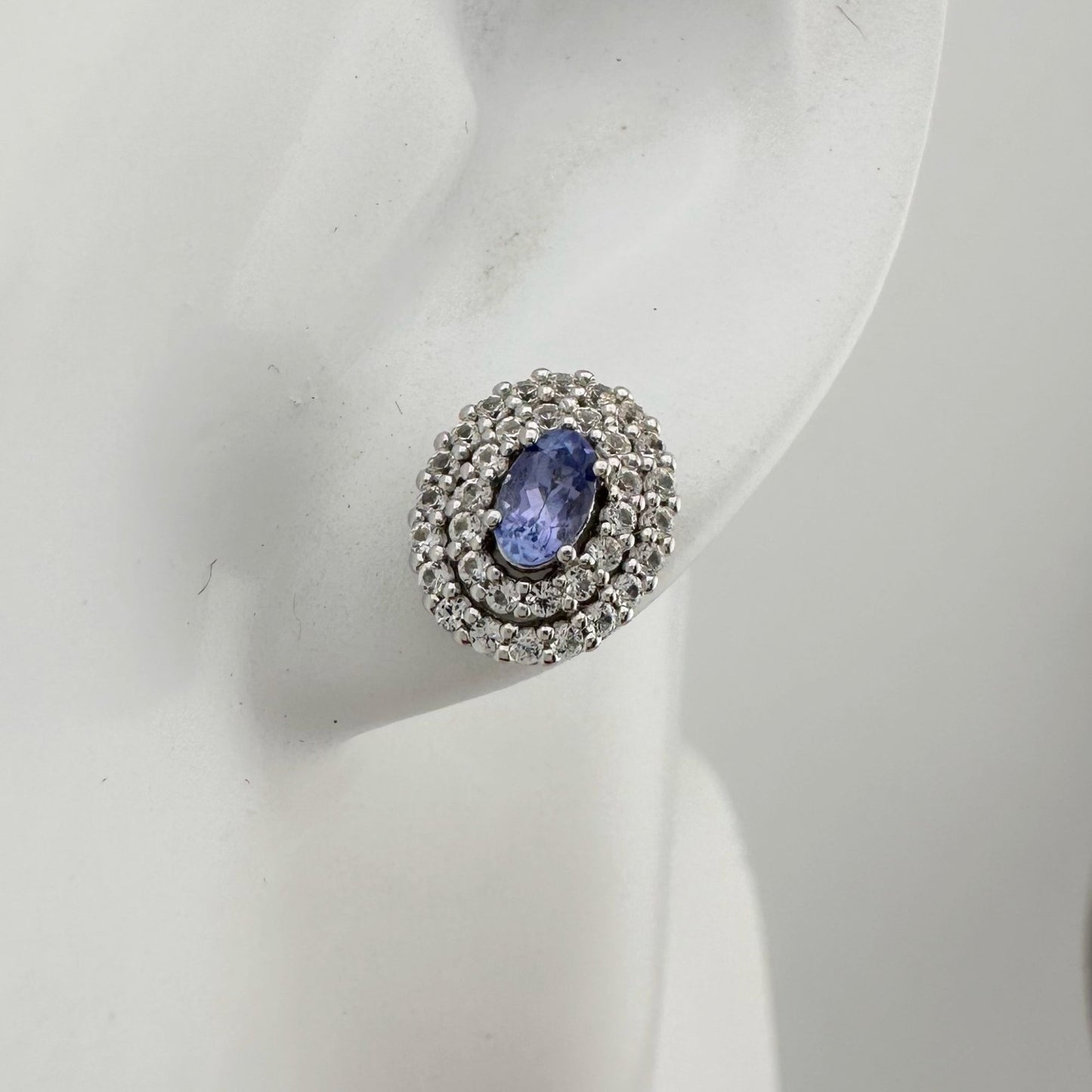 Beautiful Lab Created Tanzanite Halo Stud Earrings