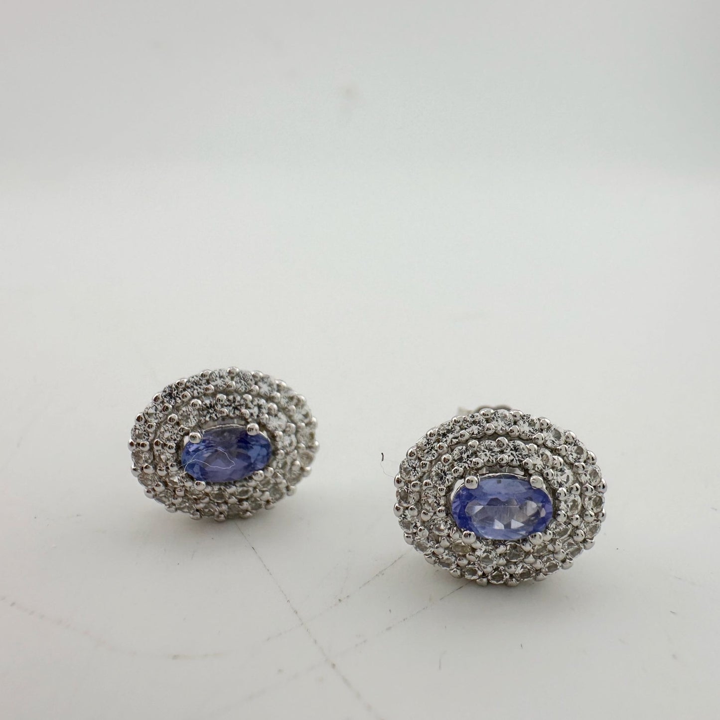 Beautiful Lab Created Tanzanite Halo Stud Earrings