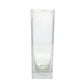 Clear square glass vase with a modern, minimalist design on a white background