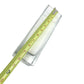 Rectangular glass container measured with a tape measure on a white background