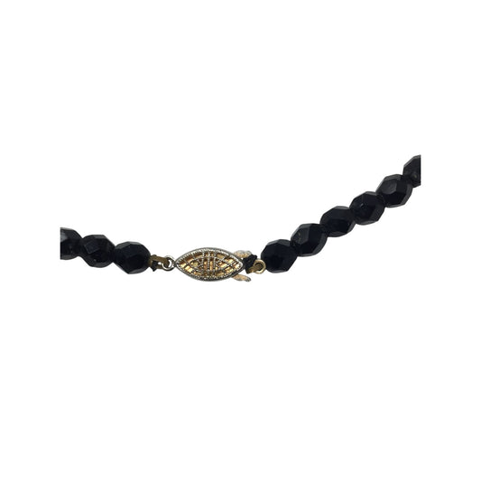 Women's Black Beaded Necklace with Gold Tone Clasp