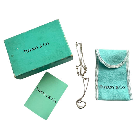 Tiffany & Co Elsa Peretti Open Heart Necklace in Sterling Silver with Dust Bag & Box