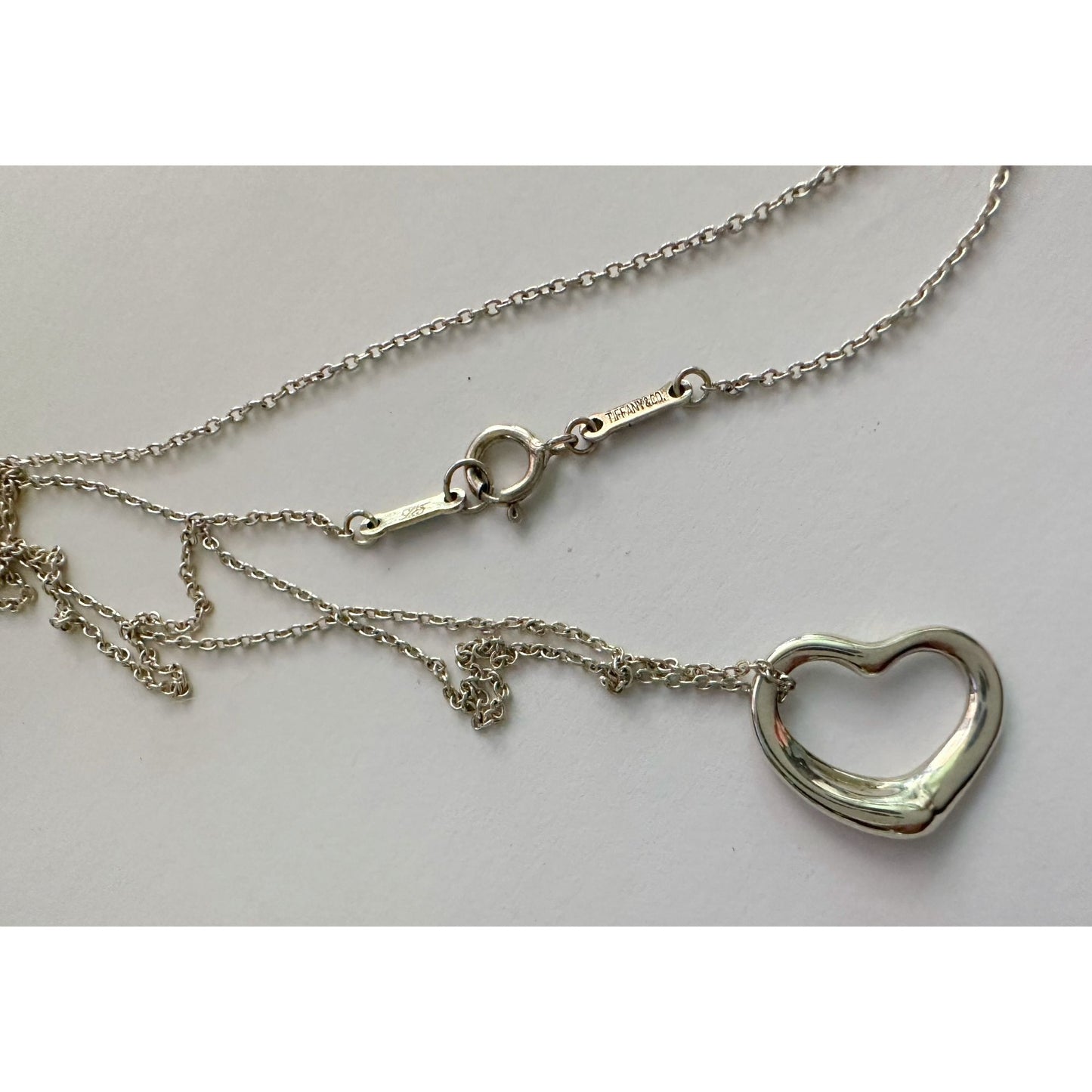 Tiffany & Co Elsa Peretti Open Heart Necklace in Sterling Silver with Dust Bag & Box