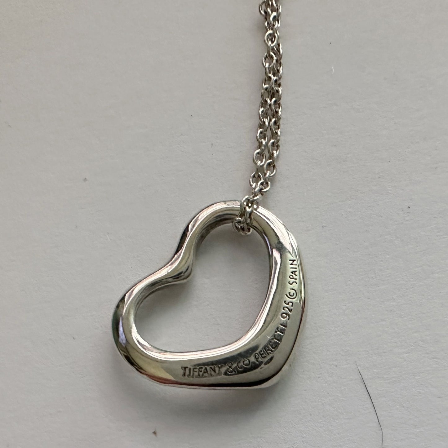 Tiffany & Co Elsa Peretti Open Heart Necklace in Sterling Silver with Dust Bag & Box