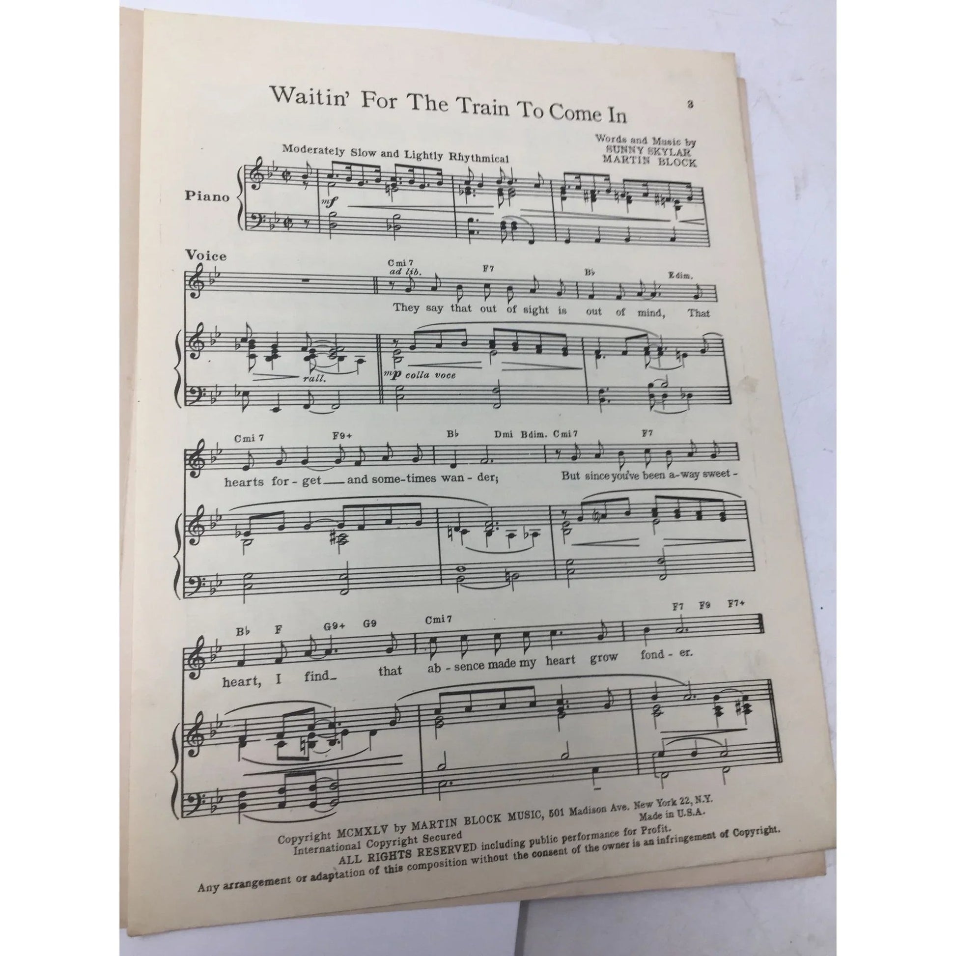 ''Waitin' For The Train To Come in'' by Sunny Skylar and Martin Block - A+ Stuff - SHEET MUSIC - A+ Stuff
