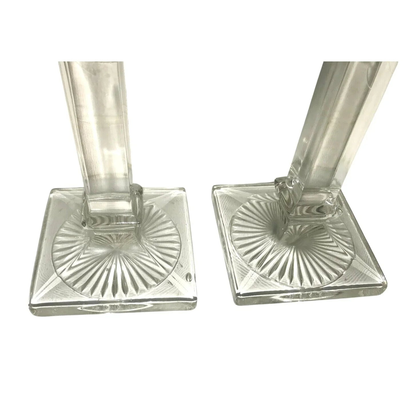 Westmoreland Antique Column Style Etched Glass Candlestick Holders Sun Burst at Base - Westmoreland - Candle Holders - A+ Stuff