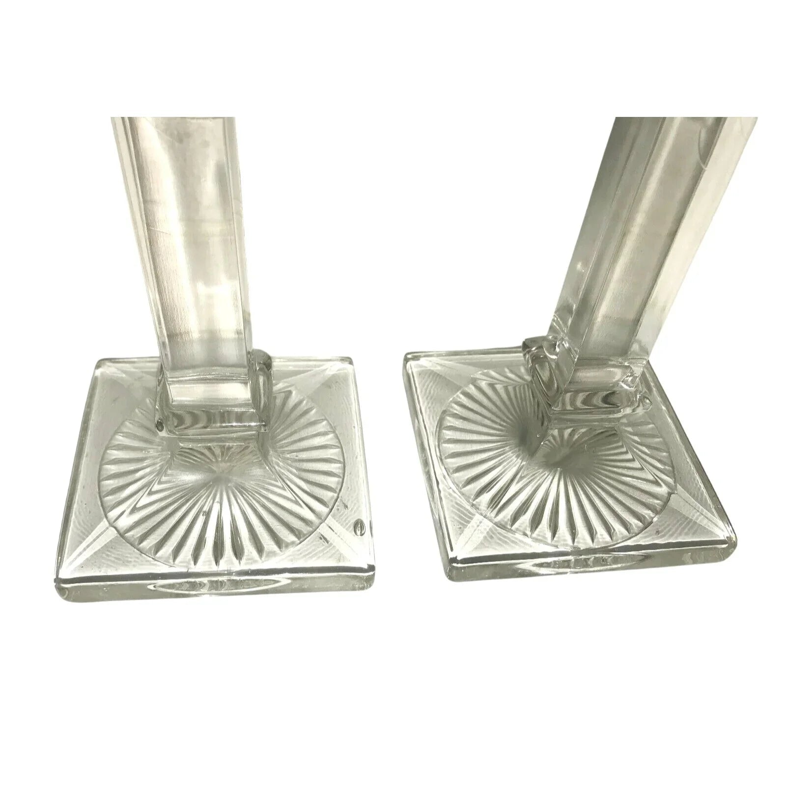Westmoreland Antique Column Style Etched Glass Candlestick Holders Sun Burst at Base - Westmoreland - Candle Holders - A+ Stuff