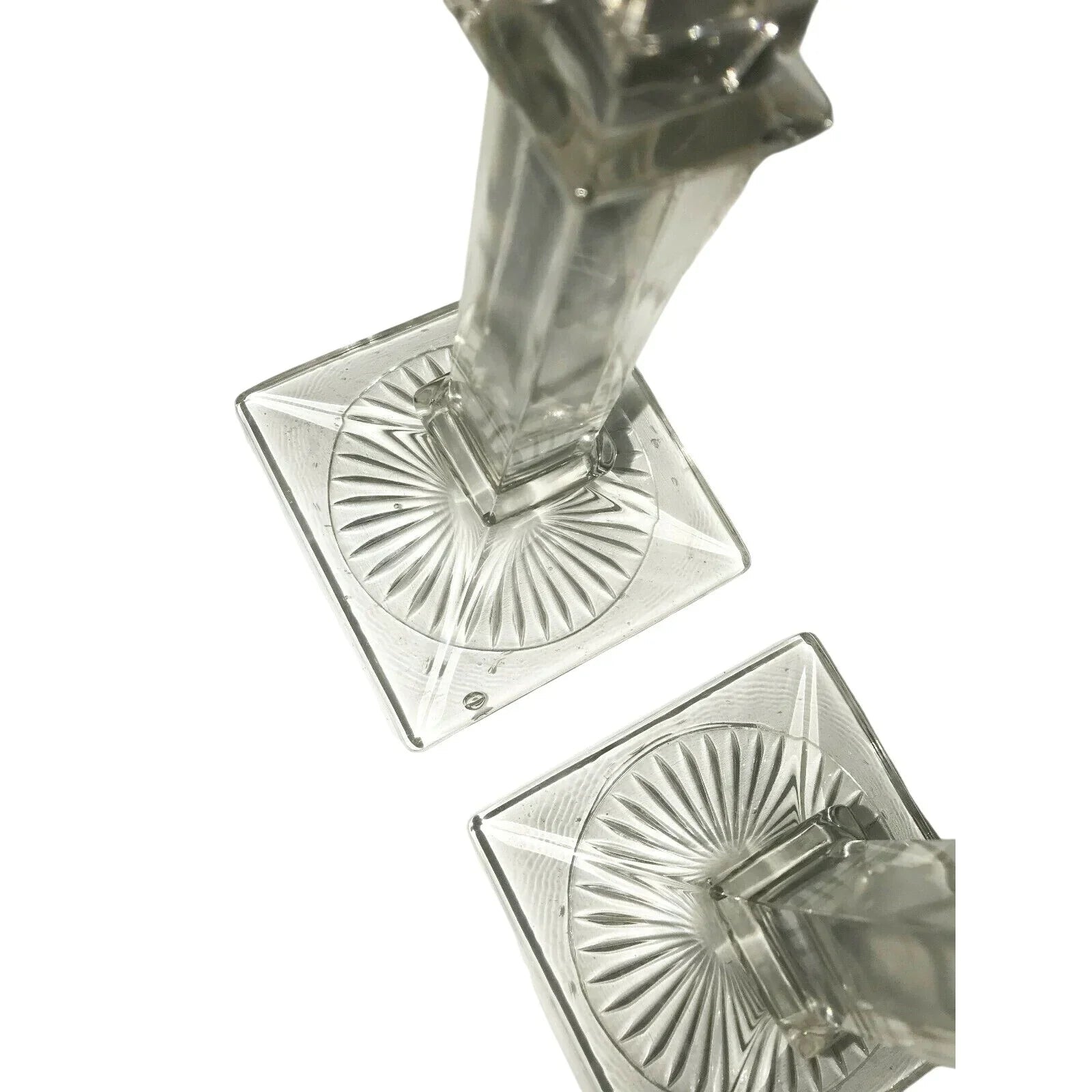 Westmoreland Antique Column Style Etched Glass Candlestick Holders Sun Burst at Base - Westmoreland - Candle Holders - A+ Stuff