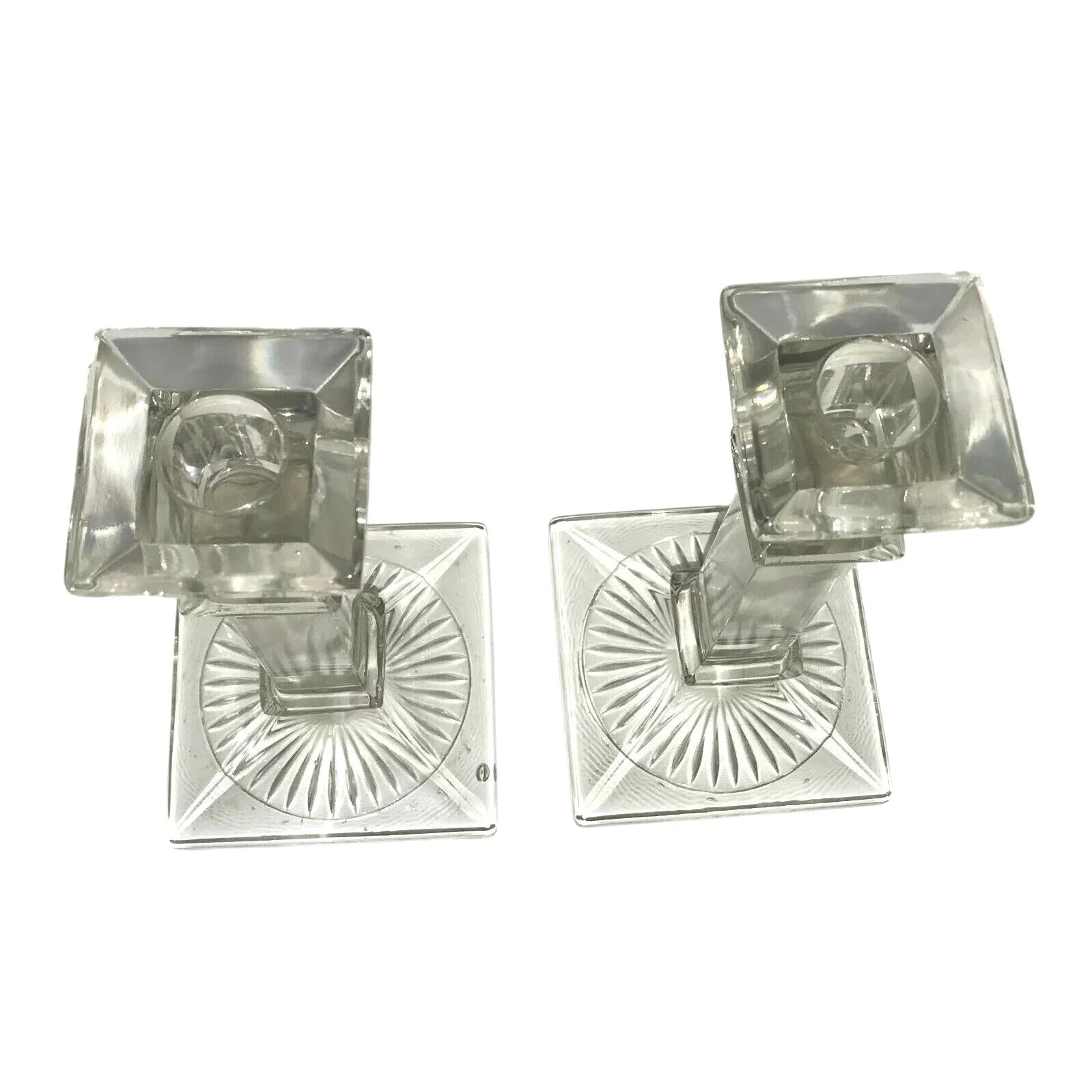 Westmoreland Antique Column Style Etched Glass Candlestick Holders Sun Burst at Base - Westmoreland - Candle Holders - A+ Stuff