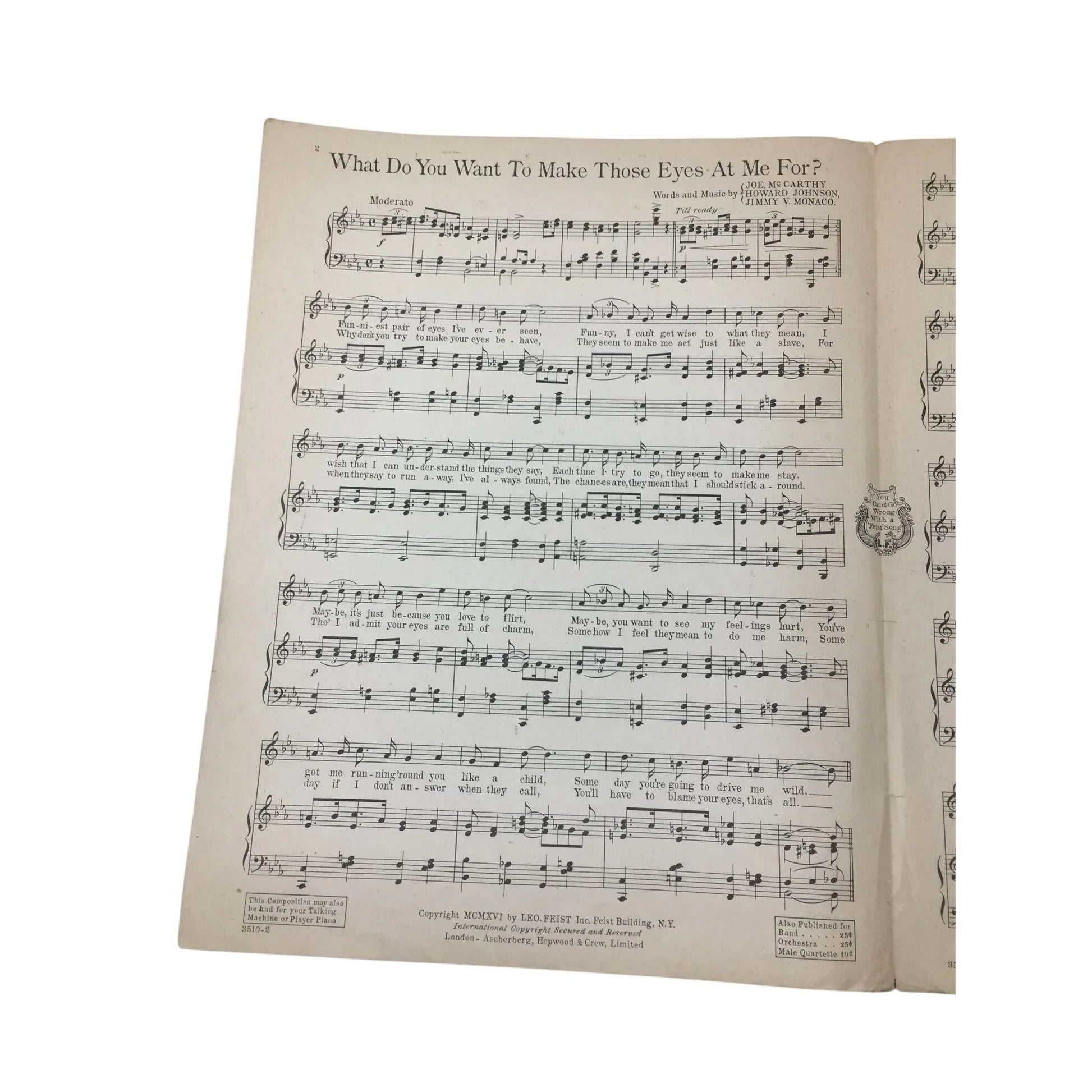 ''What do you want to make those eyes at me for'' Vintage Sheet Music - A+ Stuff - SHEET MUSIC - A+ Stuff