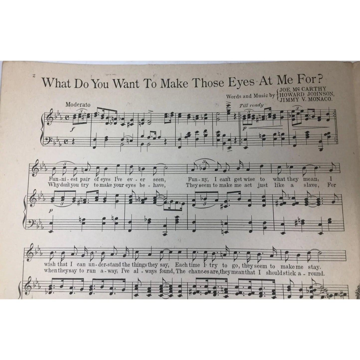 ''What do you want to make those eyes at me for'' Vintage Sheet Music - A+ Stuff - SHEET MUSIC - A+ Stuff