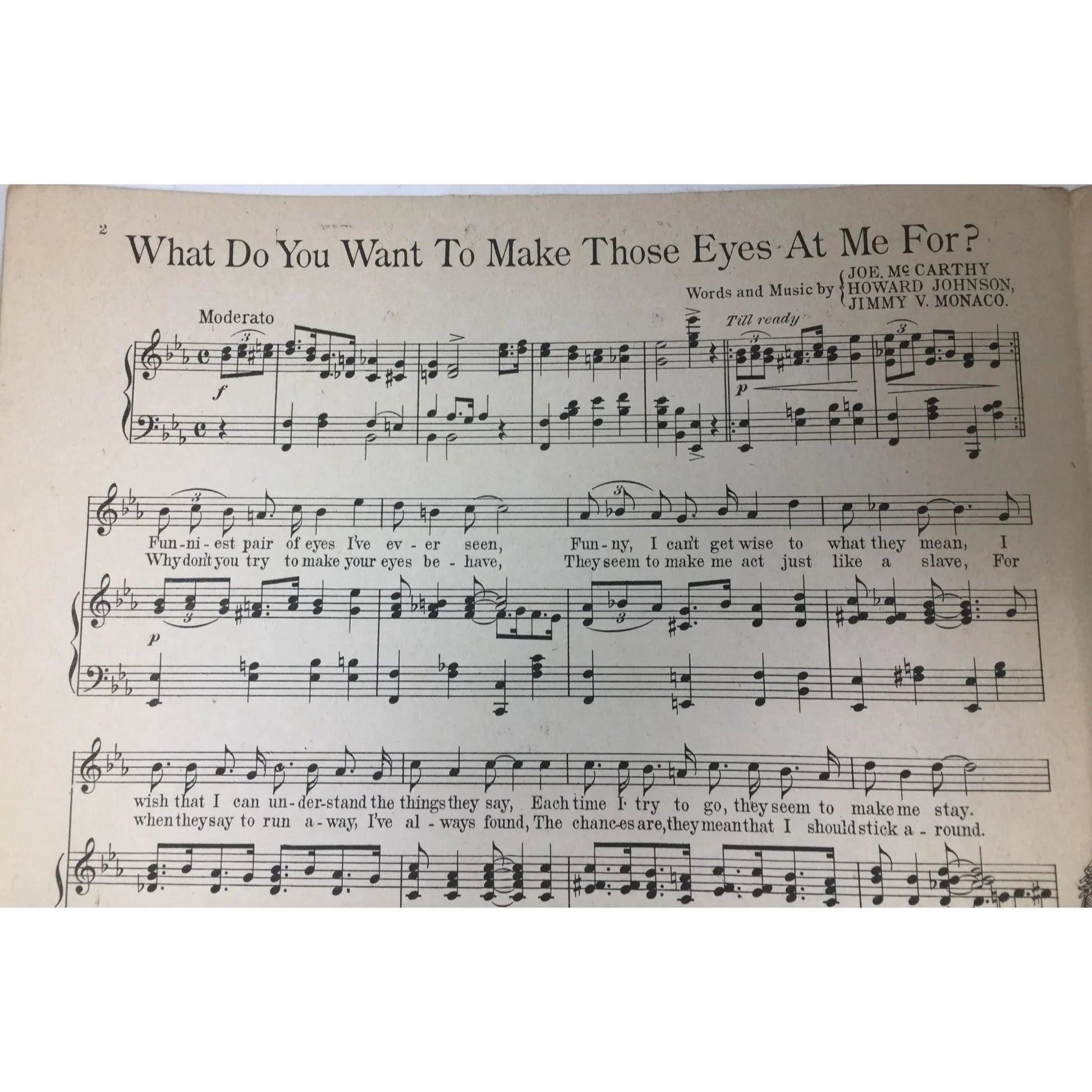 ''What do you want to make those eyes at me for'' Vintage Sheet Music - A+ Stuff - SHEET MUSIC - A+ Stuff