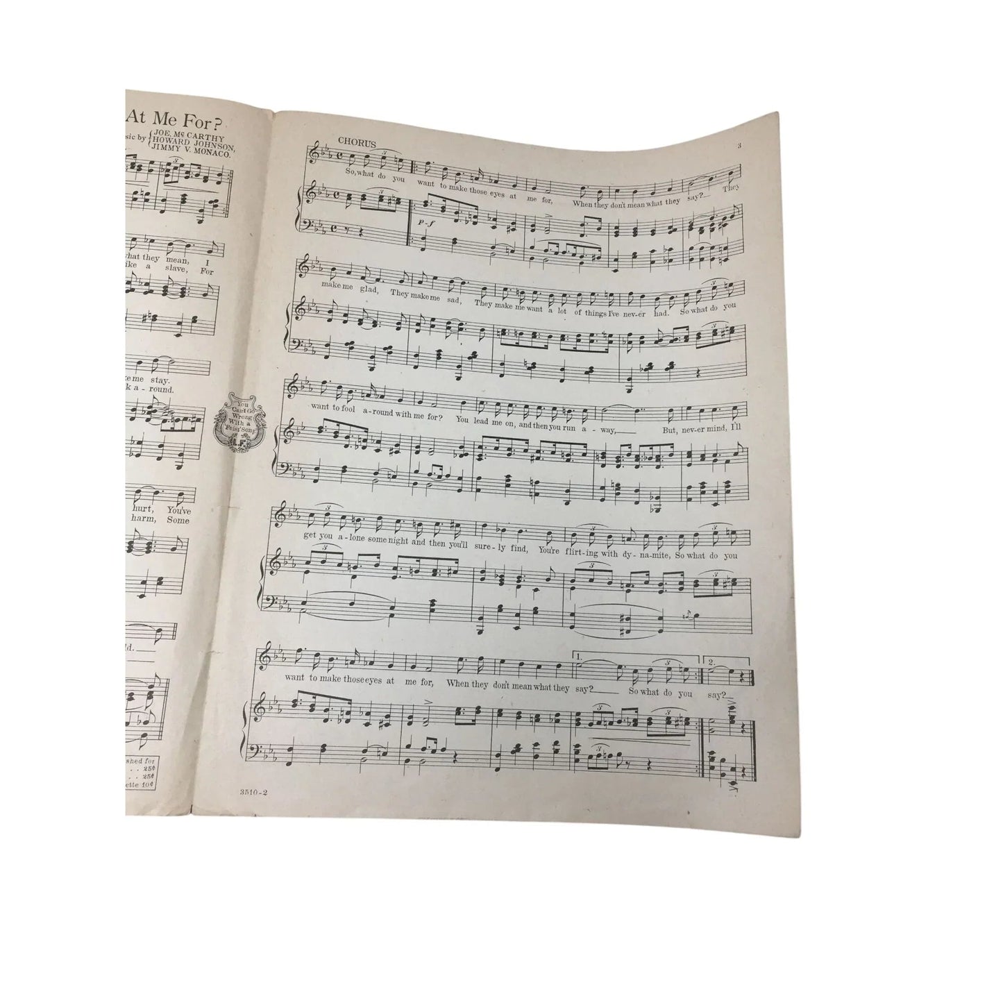 ''What do you want to make those eyes at me for'' Vintage Sheet Music - A+ Stuff - SHEET MUSIC - A+ Stuff