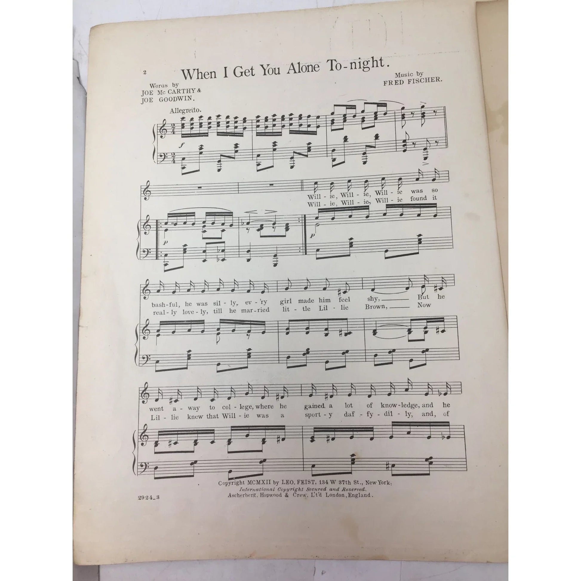 ''When I Get You Alone to Night'' Vintage Sheet Music Book - A+ Stuff - Sheet Music - A+ Stuff