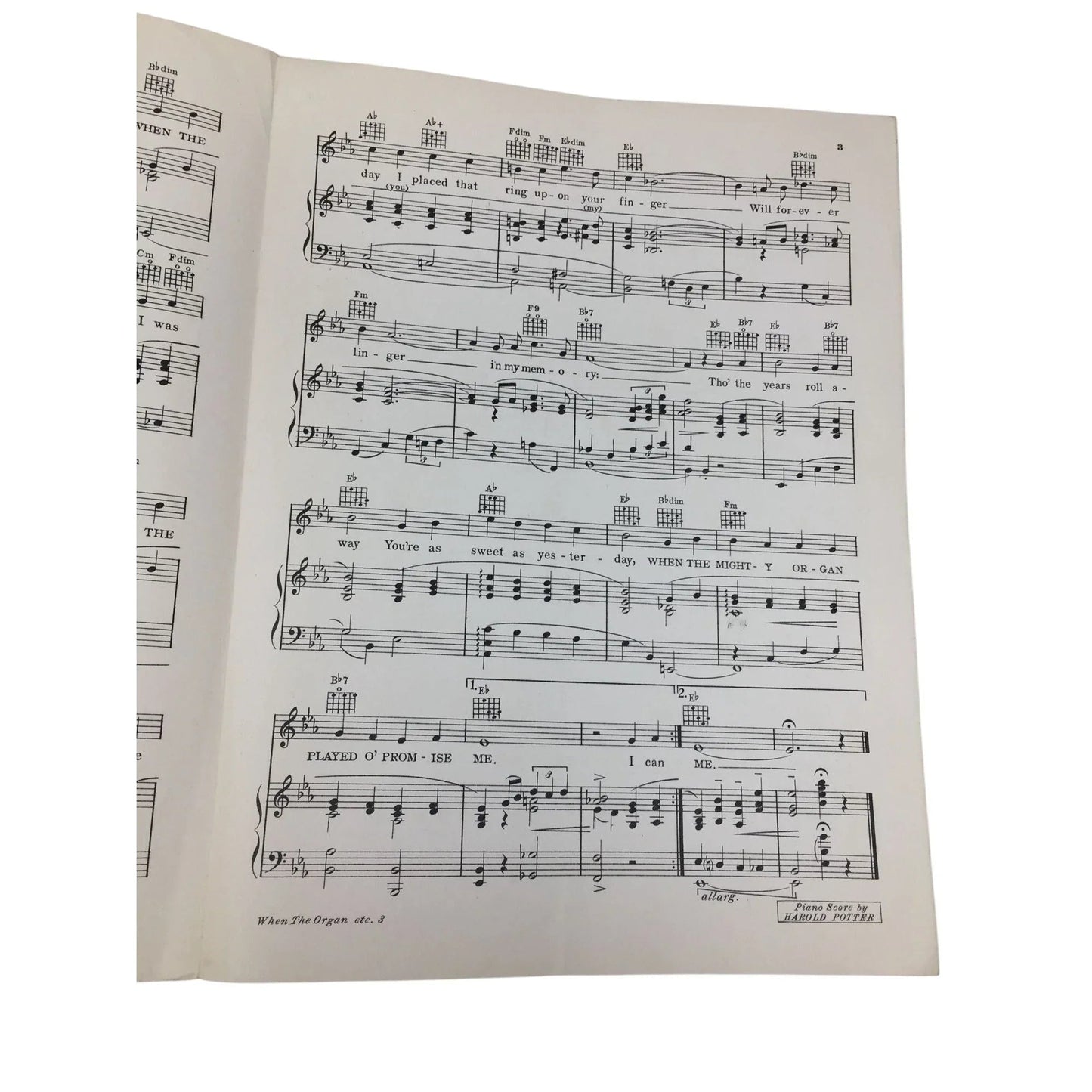 "When The Organ Played O' Promise Me" by Al Sherman, Abner Silver, Jack Meskill - A+ Stuff - SHEET MUSIC - A+ Stuff