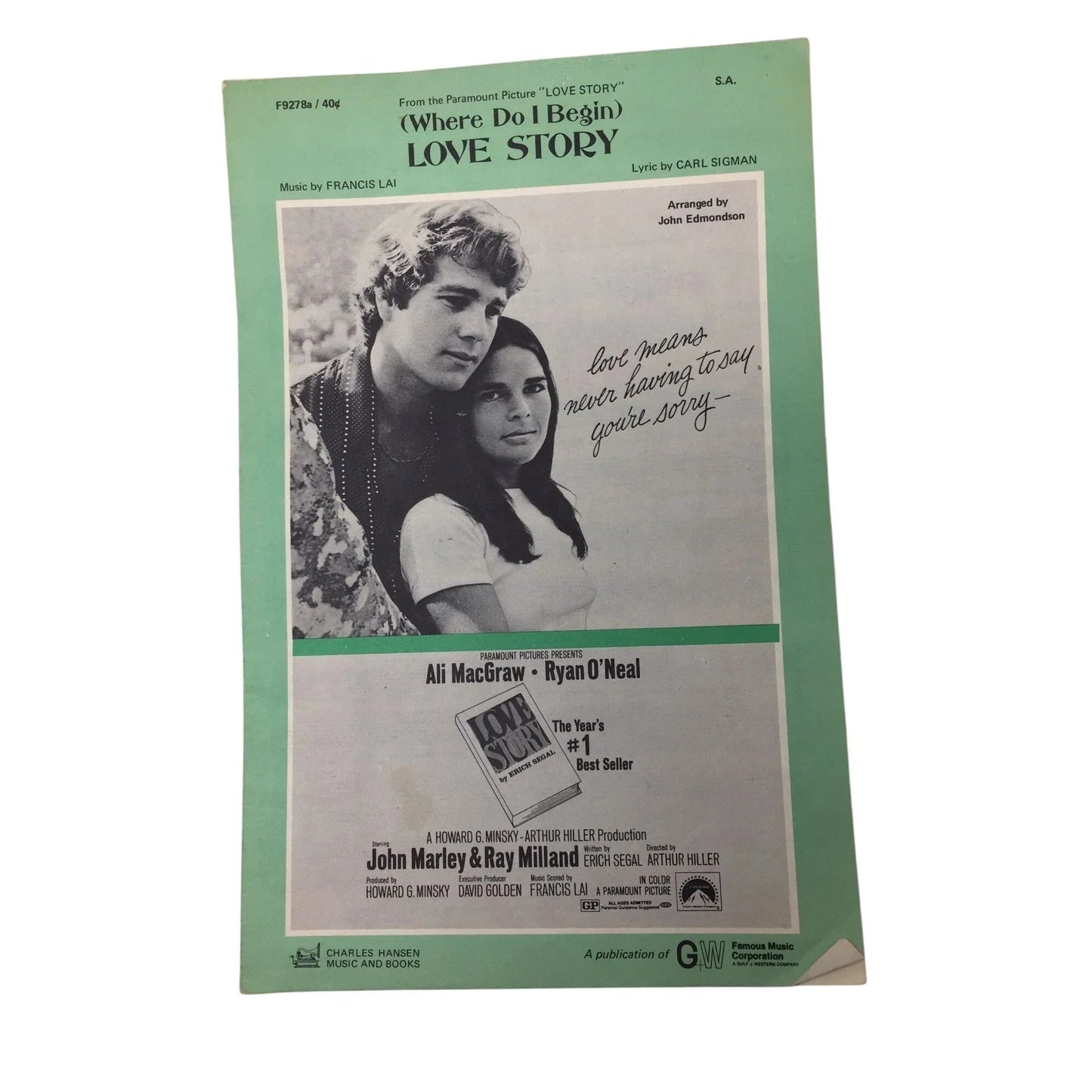 (Where Do I Begin) Love Story by Francis Lai and Carol Sigman - A+ Stuff - SHEET MUSIC - A+ Stuff