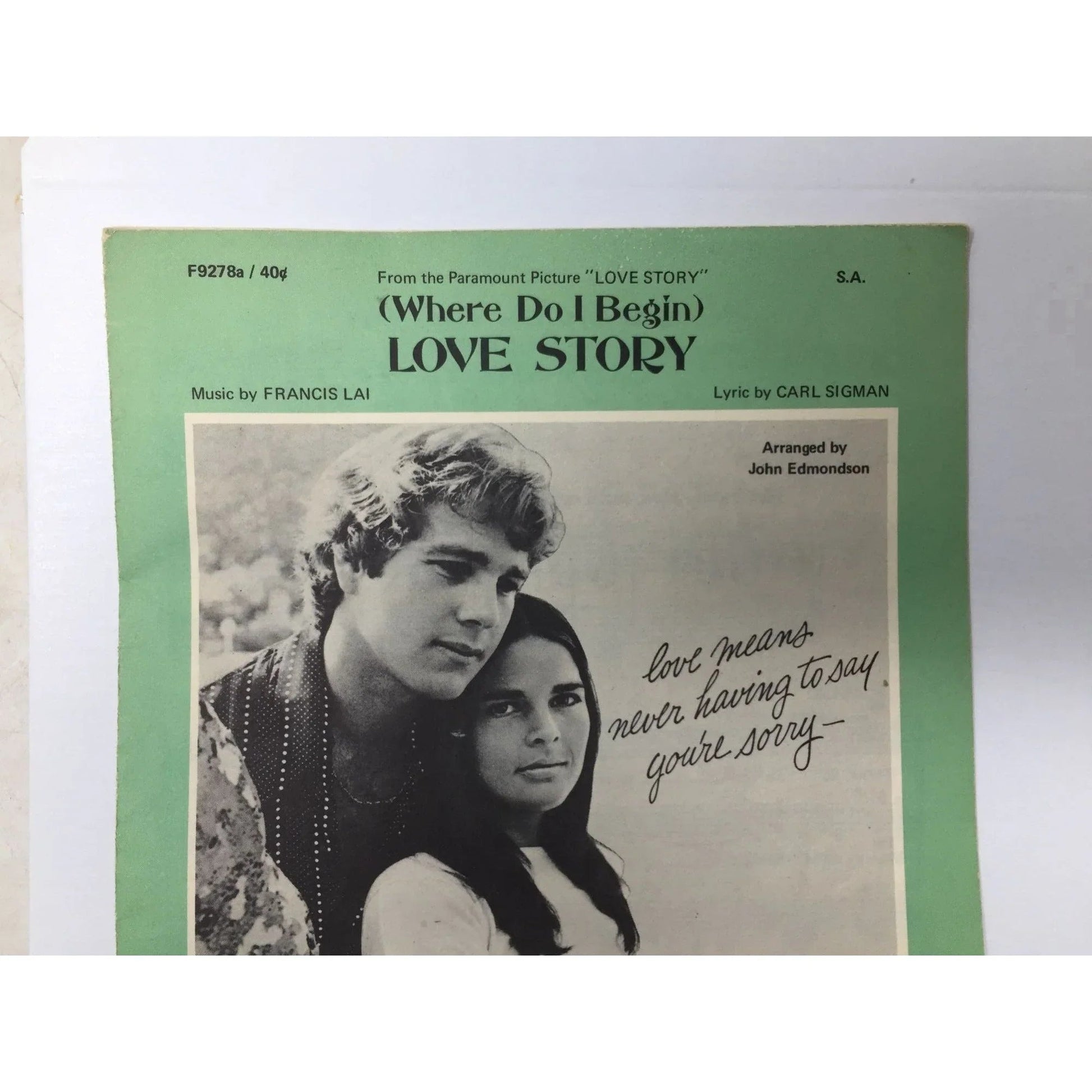 (Where Do I Begin) Love Story by Francis Lai and Carol Sigman - A+ Stuff - SHEET MUSIC - A+ Stuff