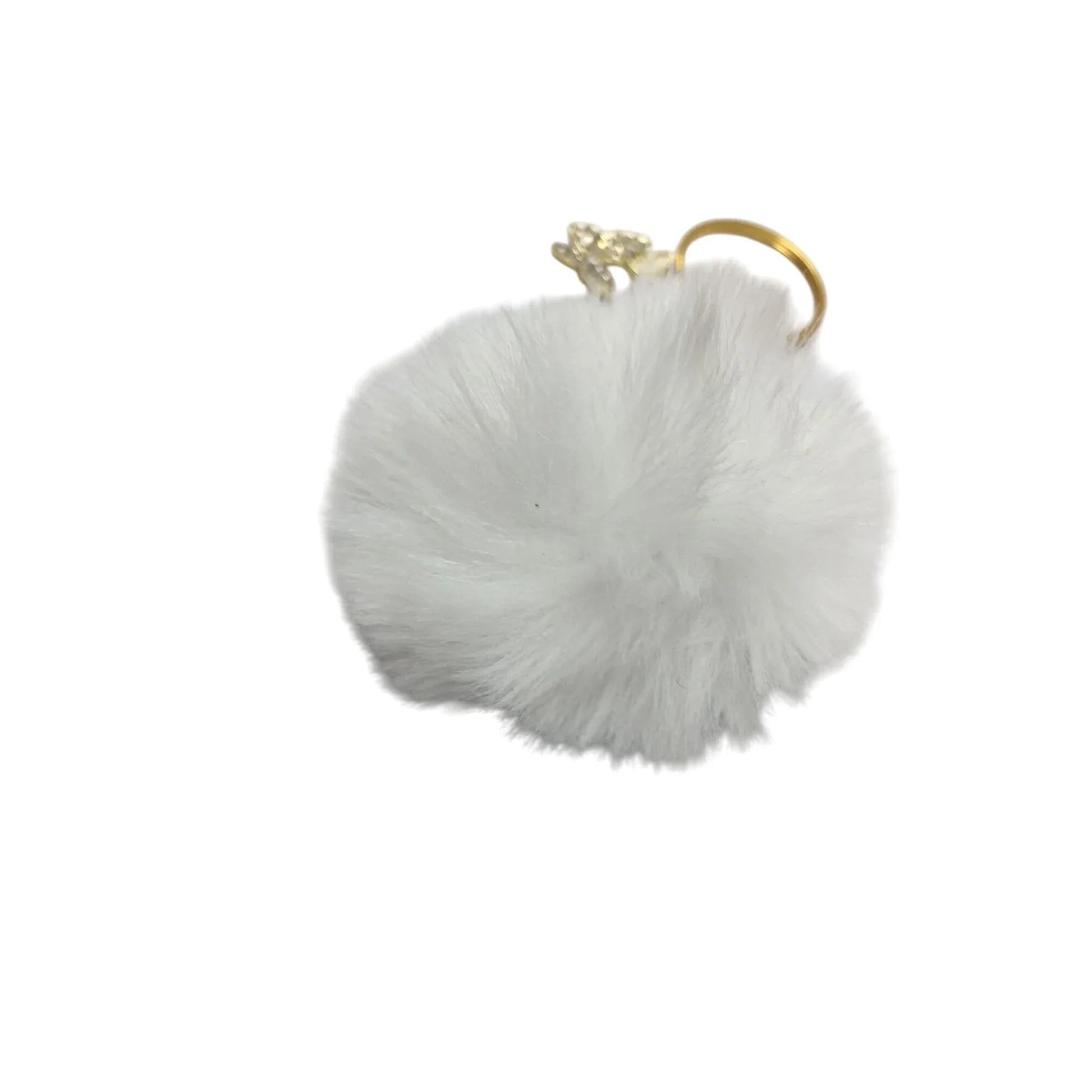 White Fuzzy Faux Fur Pom Pom Keychain with Gold Toned Butterflies on it - A+ Stuff - Jewelry - A+ Stuff