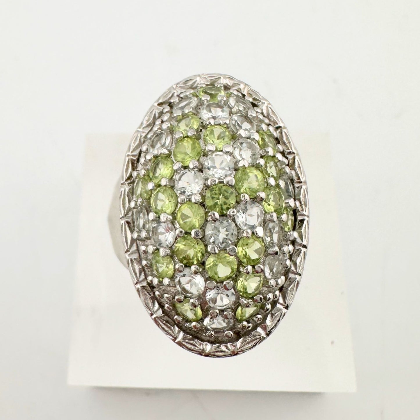 3 Carat Large and Beautiful Peridot Pave' Ring  Size 7