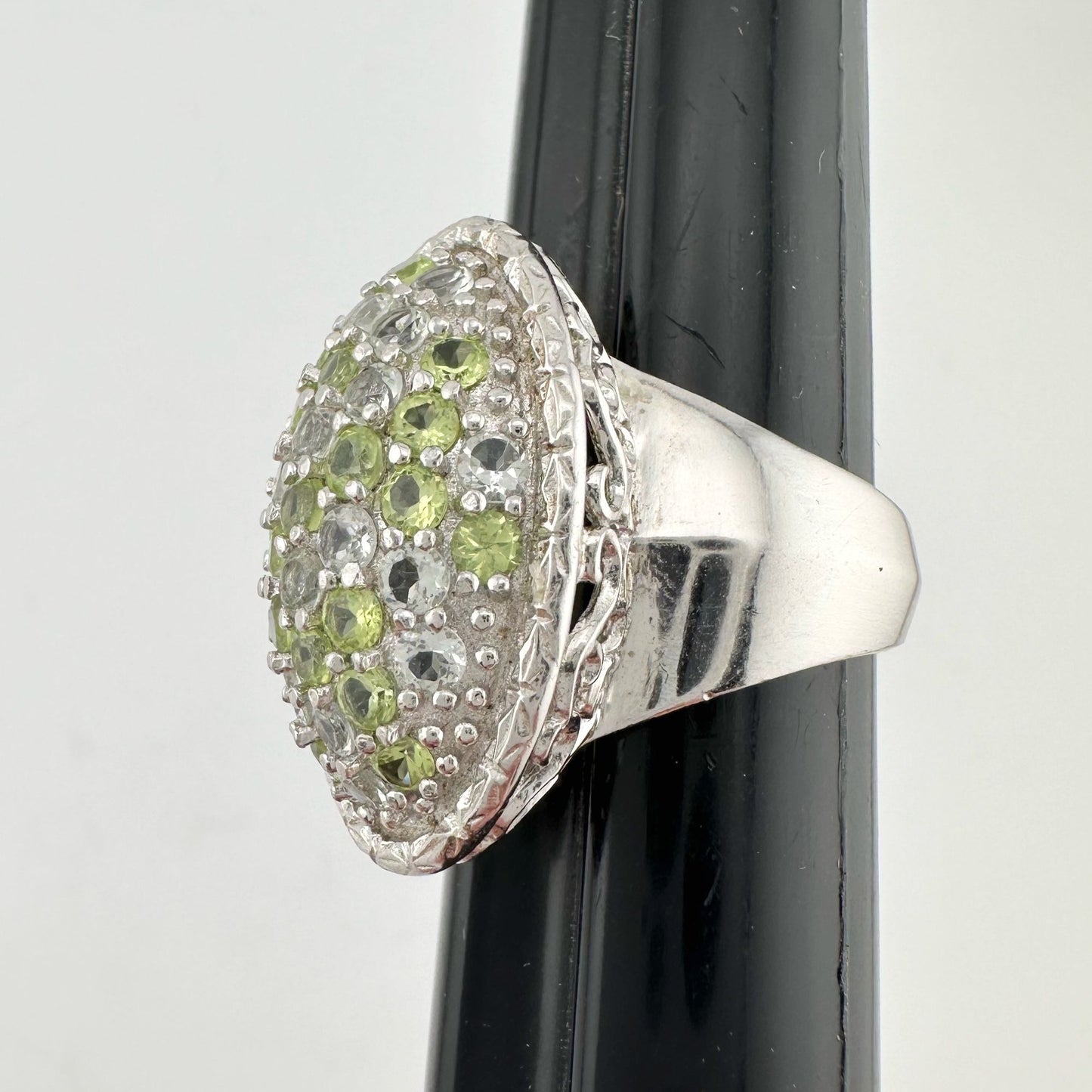 3 Carat Large and Beautiful Peridot Pave' Ring  Size 7