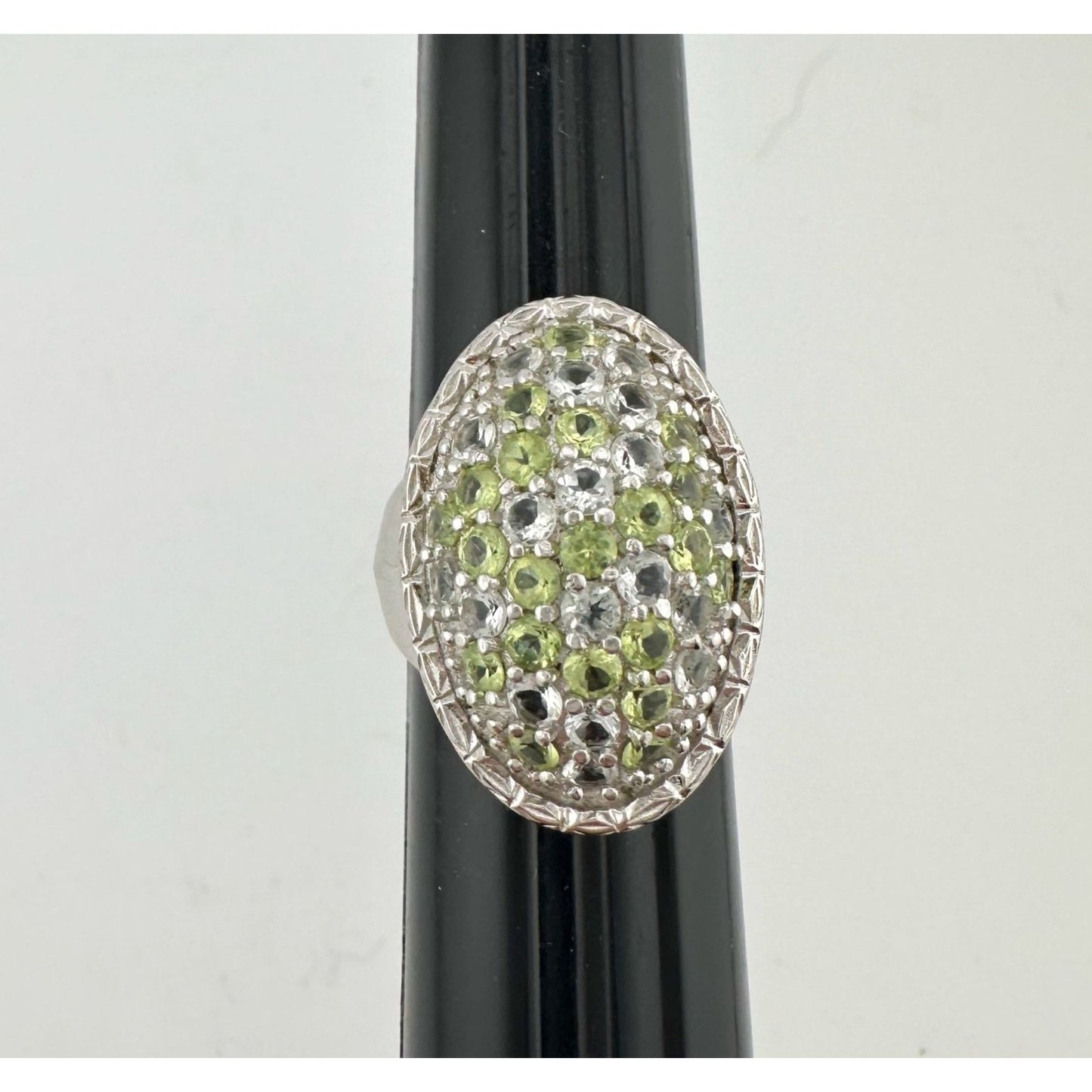 3 Carat Large and Beautiful Peridot Pave' Ring  Size 7