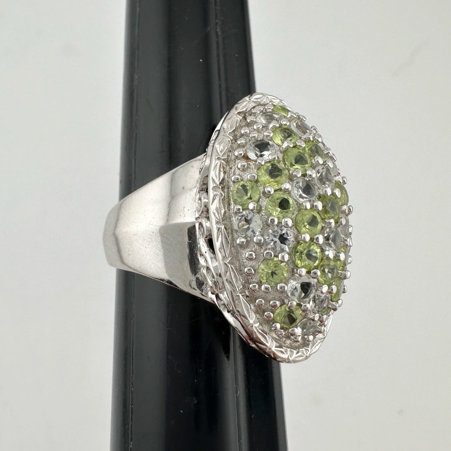 3 Carat Large and Beautiful Peridot Pave' Ring  Size 7