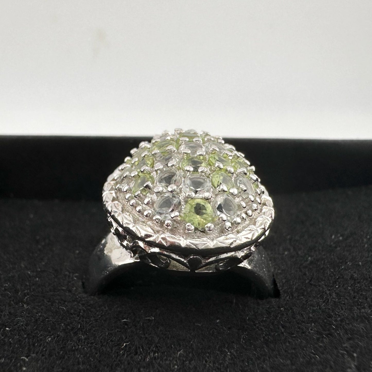 3 Carat Large and Beautiful Peridot Pave' Ring  Size 7