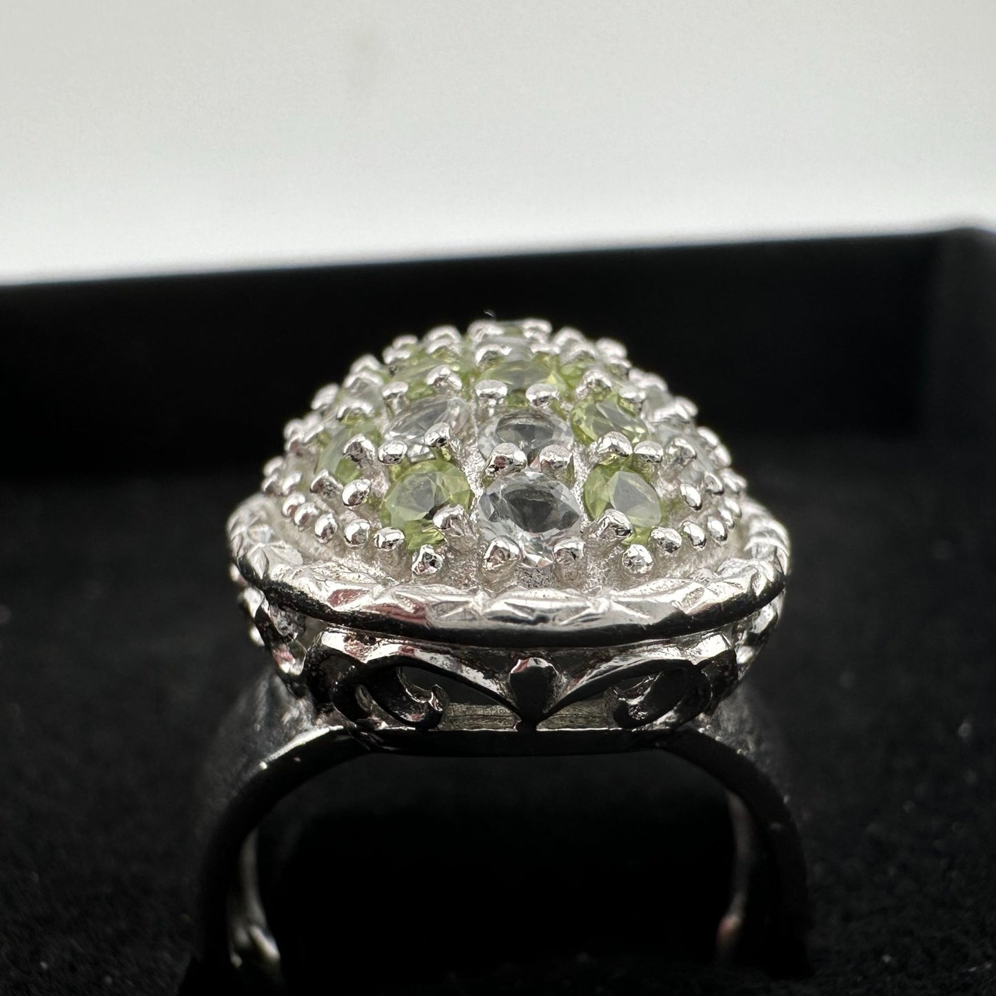 3 Carat Large and Beautiful Peridot Pave' Ring  Size 7