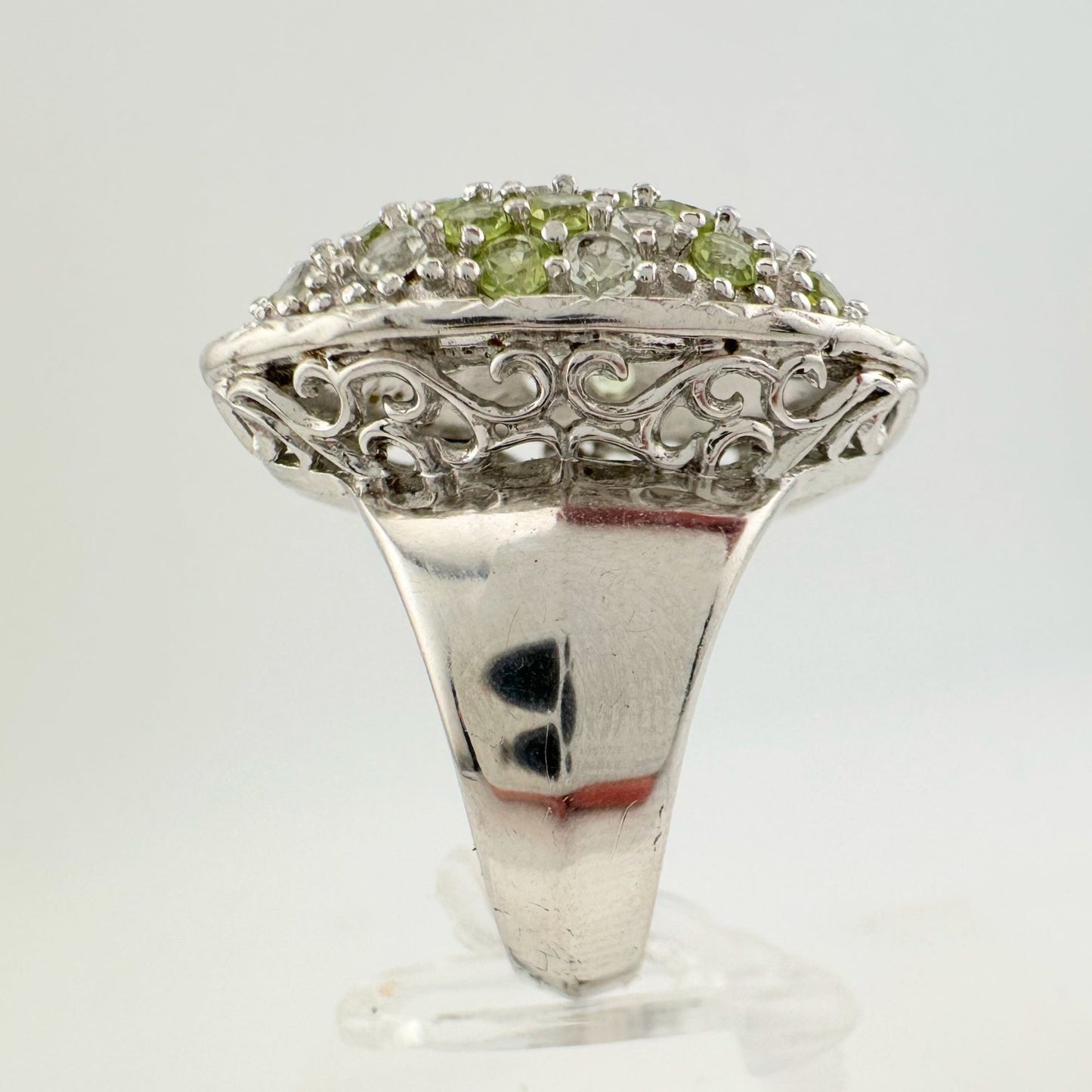 3 Carat Large and Beautiful Peridot Pave' Ring  Size 7