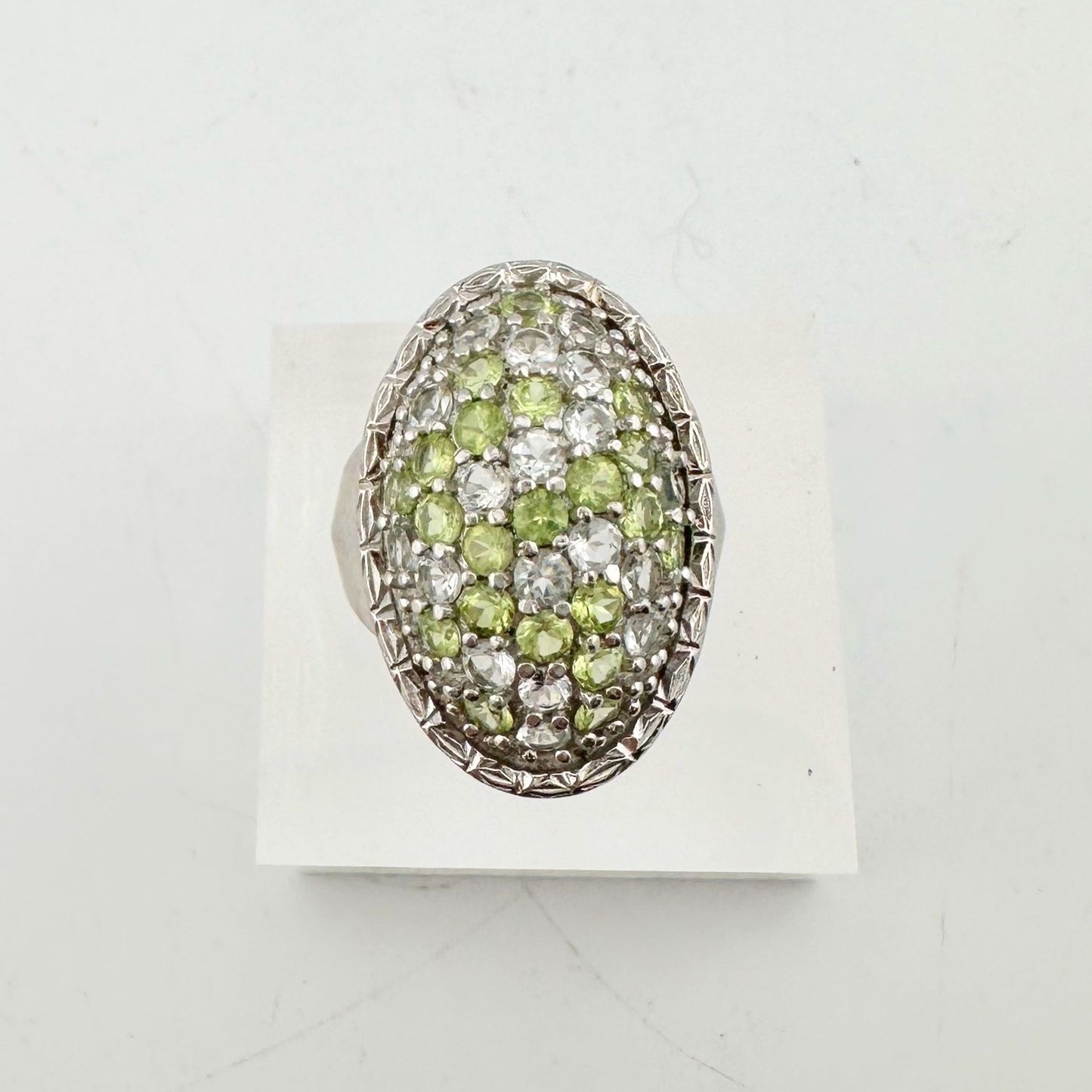 3 Carat Large and Beautiful Peridot Pave' Ring  Size 7