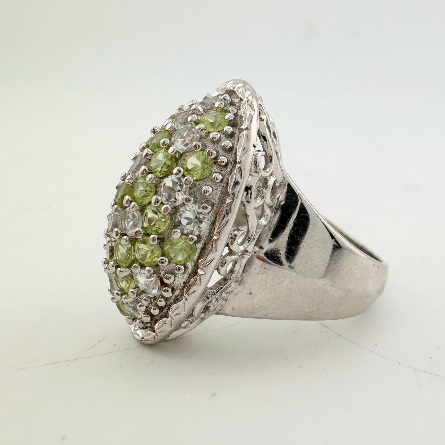 3 Carat Large and Beautiful Peridot Pave' Ring  Size 7