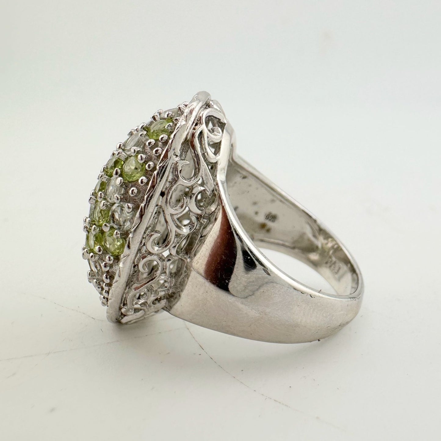 3 Carat Large and Beautiful Peridot Pave' Ring  Size 7