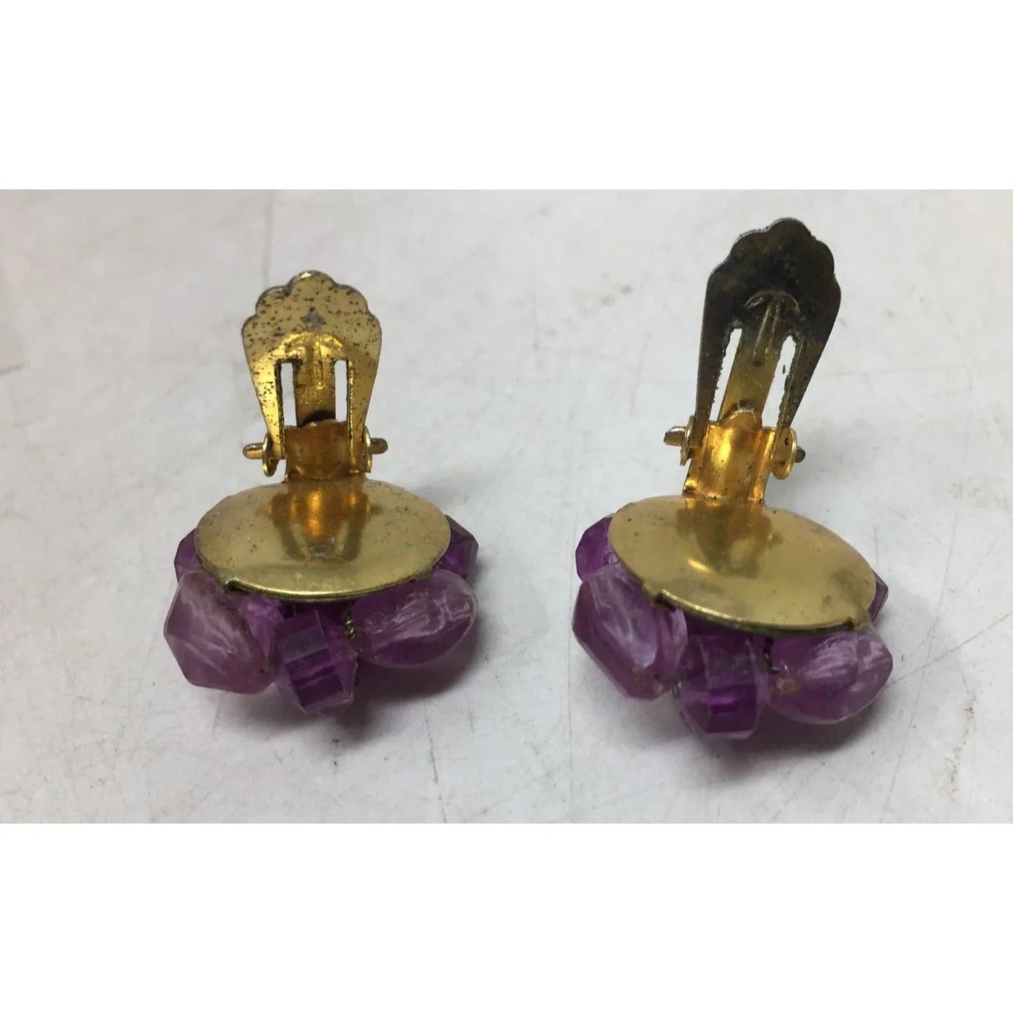 Women's Beaded Purple and Gold Tone Clip On Earrings - A+ Stuff - Earrings - A+ Stuff
