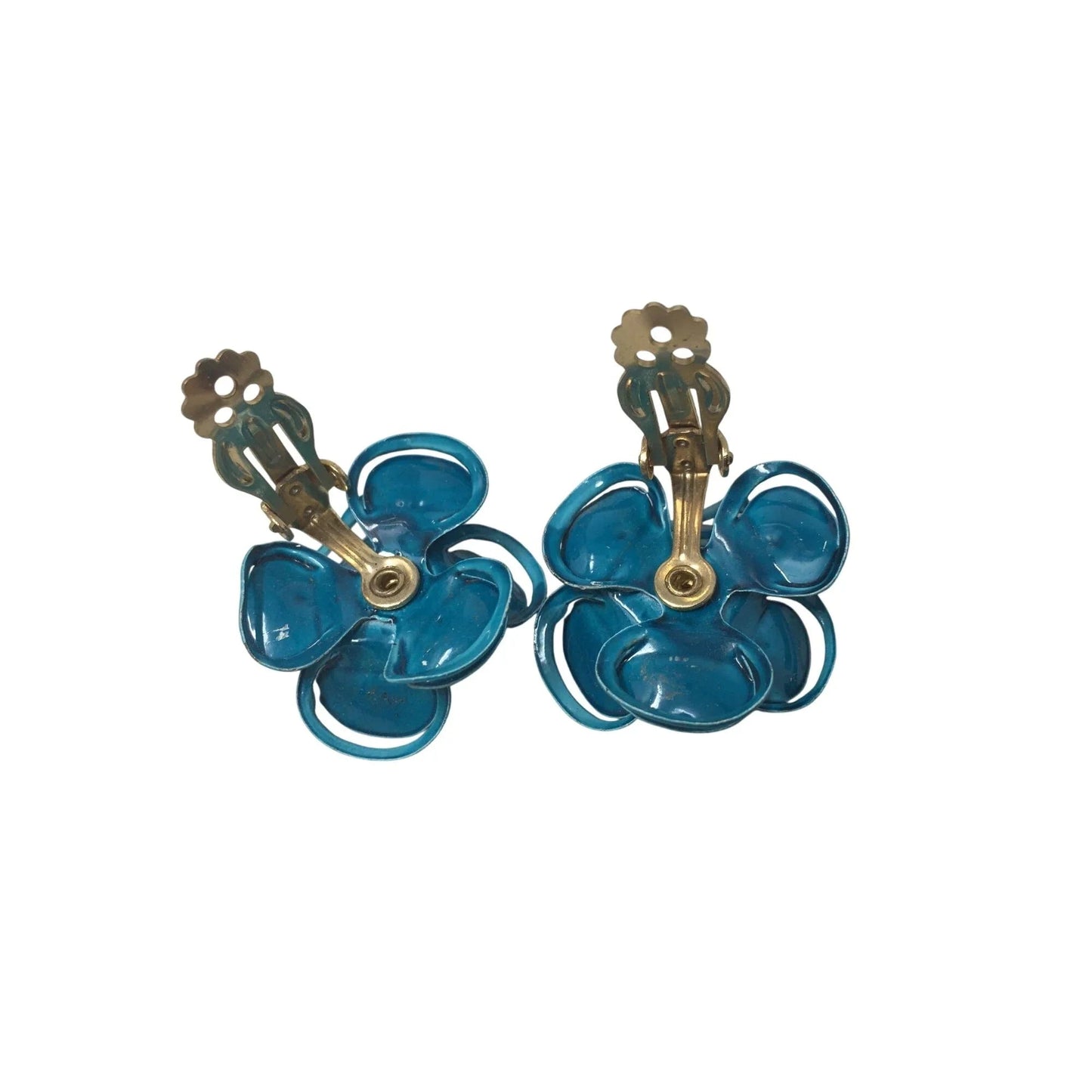 Women's Beautiful Gold Tone and Blue Flower Clip On Earrings - A+ Stuff - Earrings - A+ Stuff