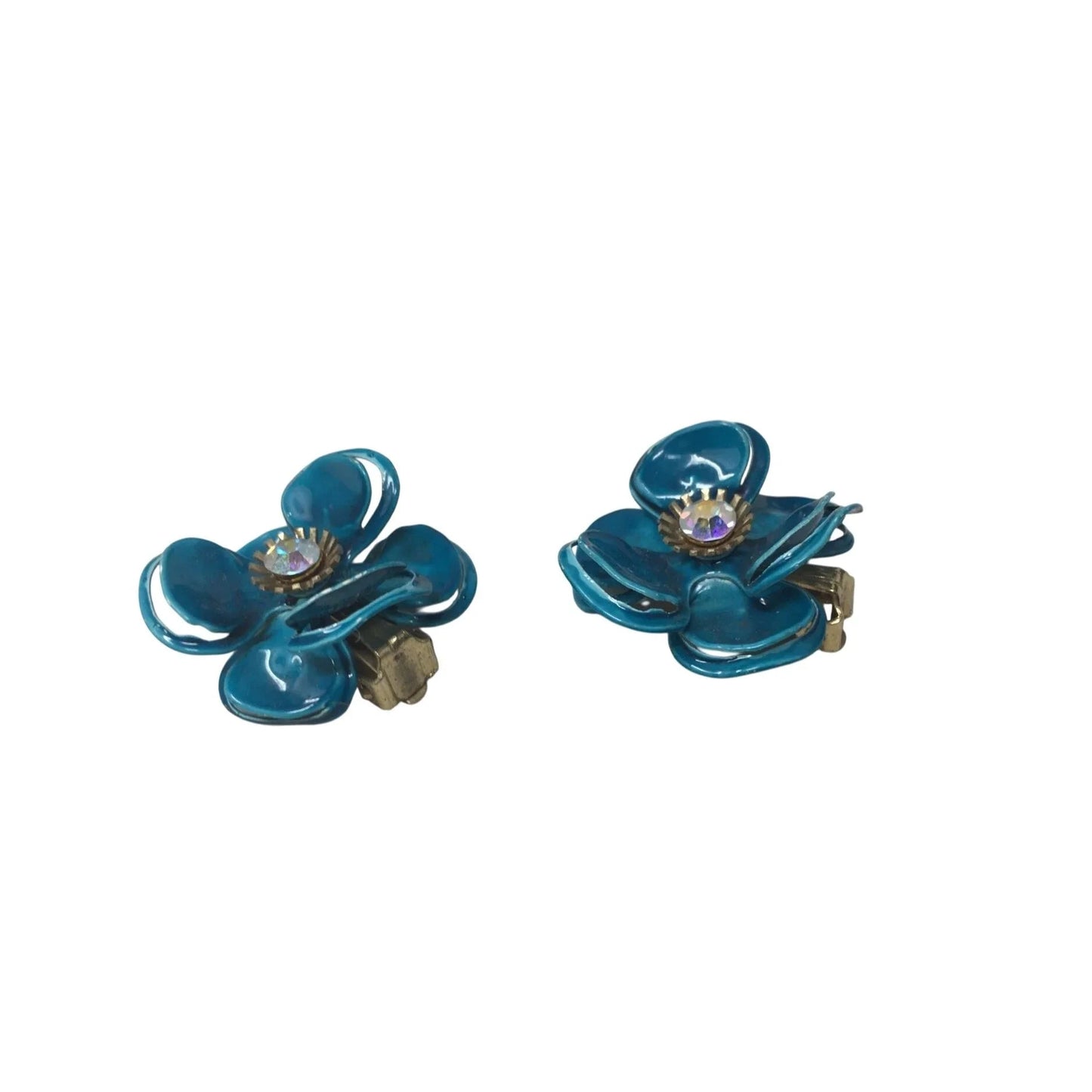 Women's Beautiful Gold Tone and Blue Flower Clip On Earrings - A+ Stuff - Earrings - A+ Stuff