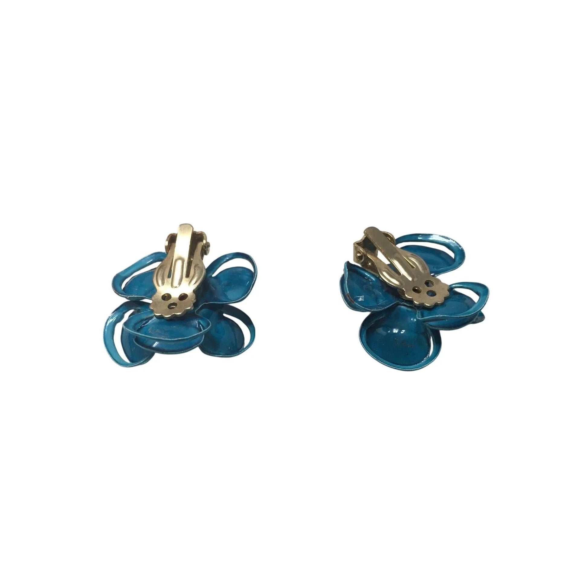 Women's Beautiful Gold Tone and Blue Flower Clip On Earrings - A+ Stuff - Earrings - A+ Stuff