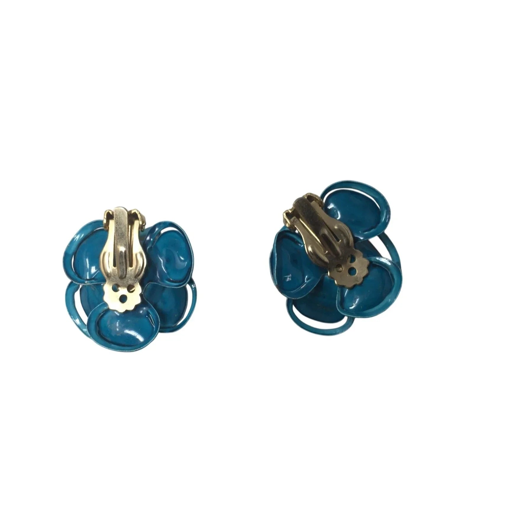 Women's Beautiful Gold Tone and Blue Flower Clip On Earrings - A+ Stuff - Earrings - A+ Stuff