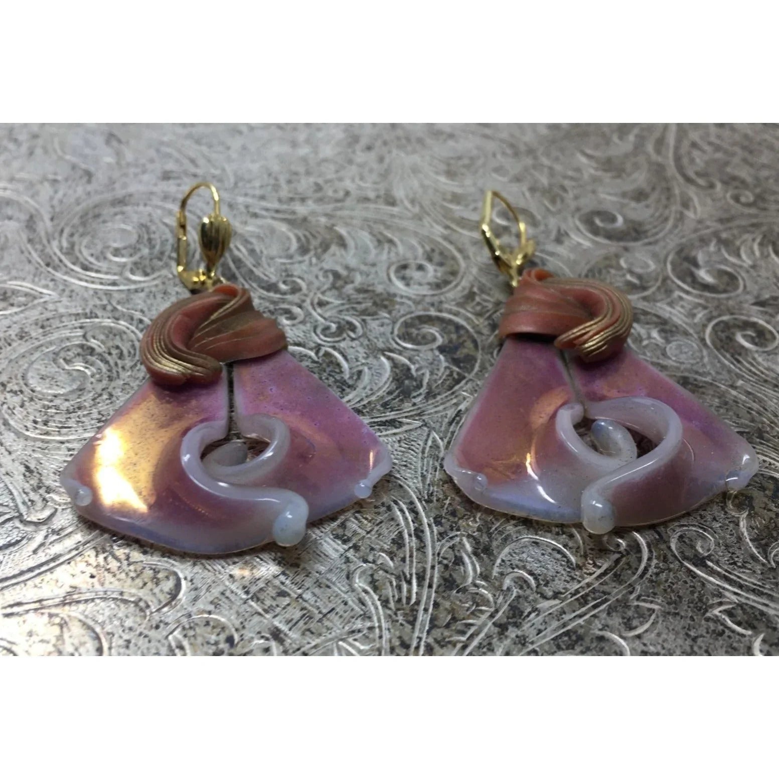 Women's Beautiful Pink and Gold Tone Dangle Earrings - A+ Stuff - earrings - A+ Stuff