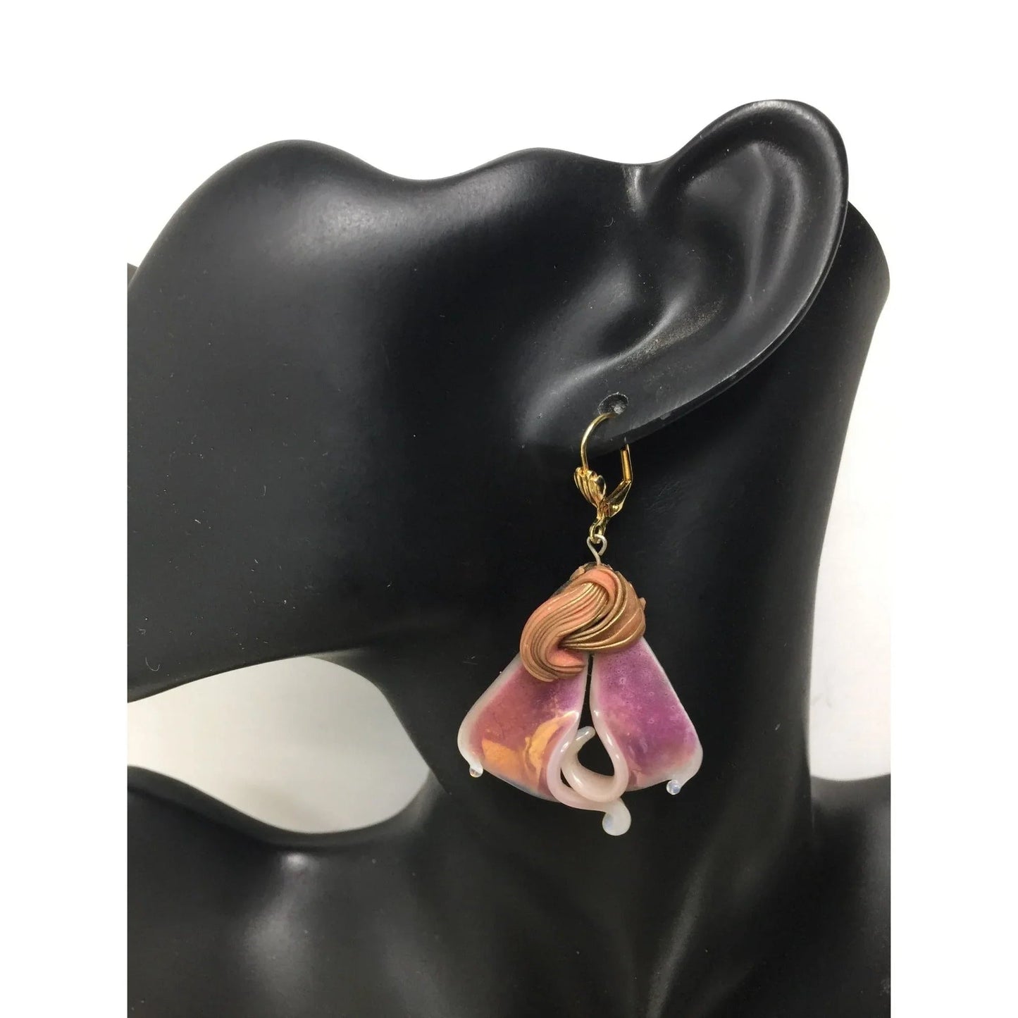 Women's Beautiful Pink and Gold Tone Dangle Earrings - A+ Stuff - earrings - A+ Stuff