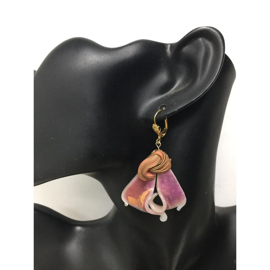 Women's Beautiful Pink and Gold Tone Dangle Earrings - A+ Stuff - earrings - A+ Stuff