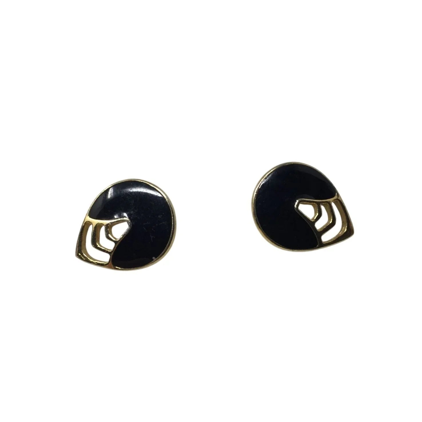 Women's Black and Gold Tear Drop Shaped Stud Earrings - A+ Stuff - earrings - A+ Stuff