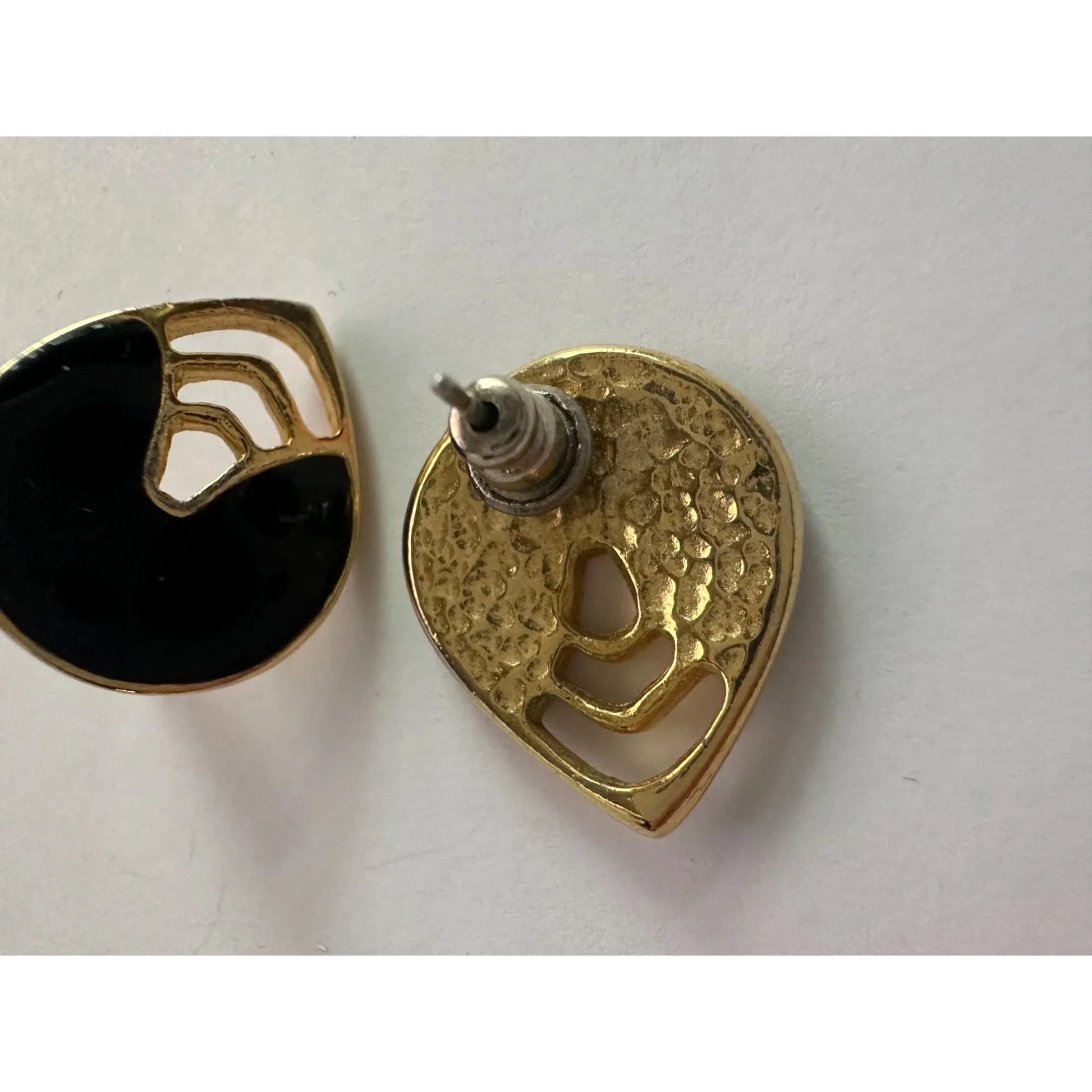 Women's Black and Gold Tear Drop Shaped Stud Earrings - A+ Stuff - earrings - A+ Stuff