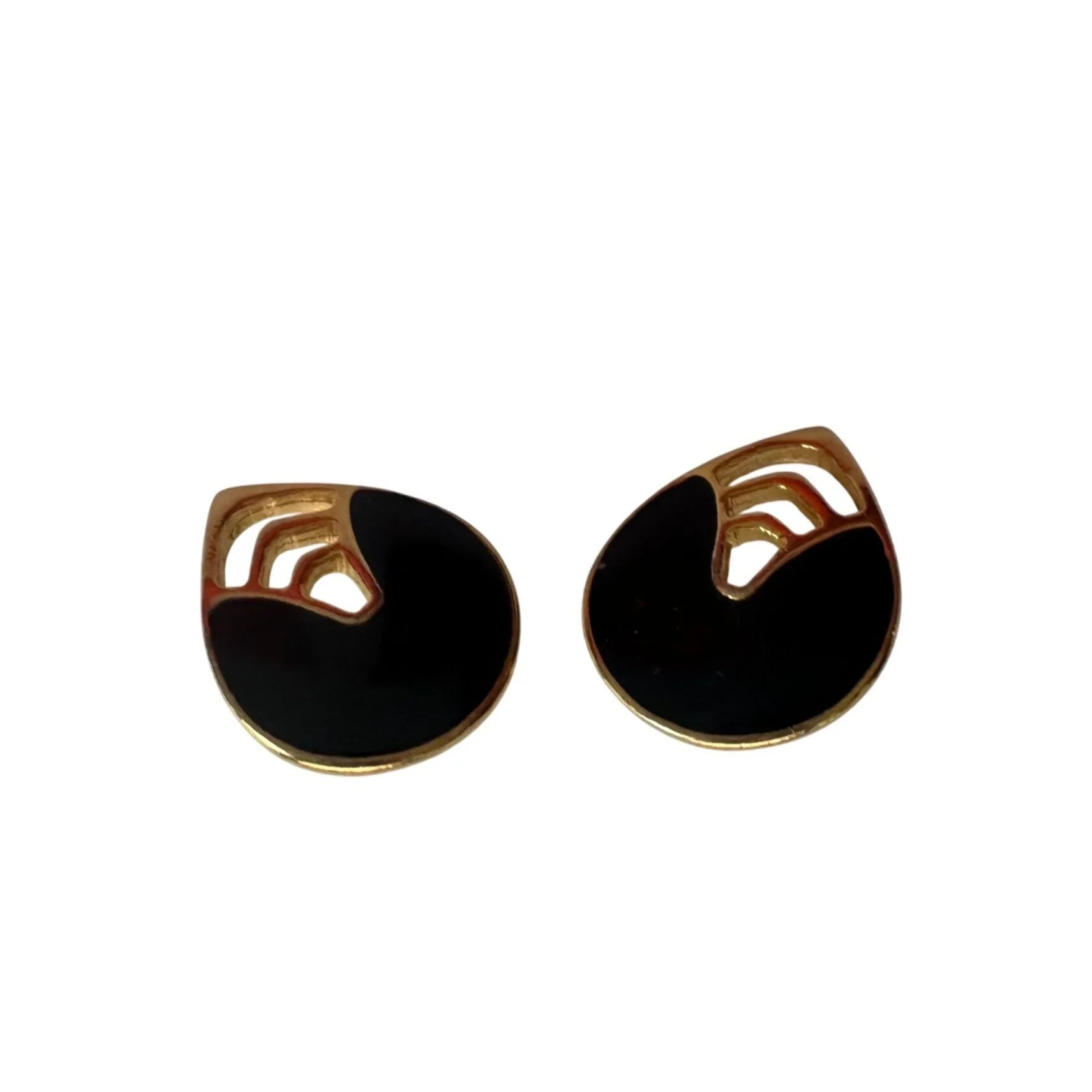 Women's Black and Gold Tear Drop Shaped Stud Earrings - A+ Stuff - earrings - A+ Stuff