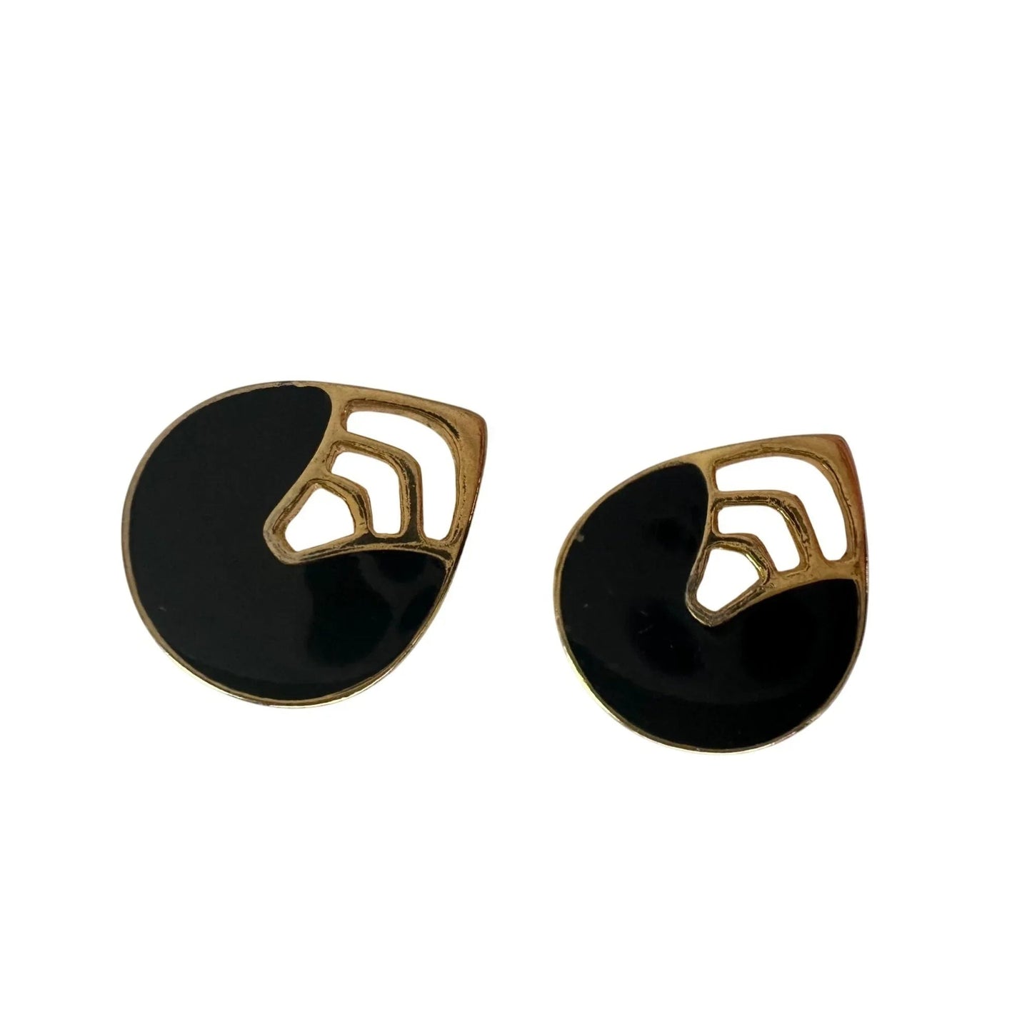 Women's Black and Gold Tear Drop Shaped Stud Earrings - A+ Stuff - earrings - A+ Stuff