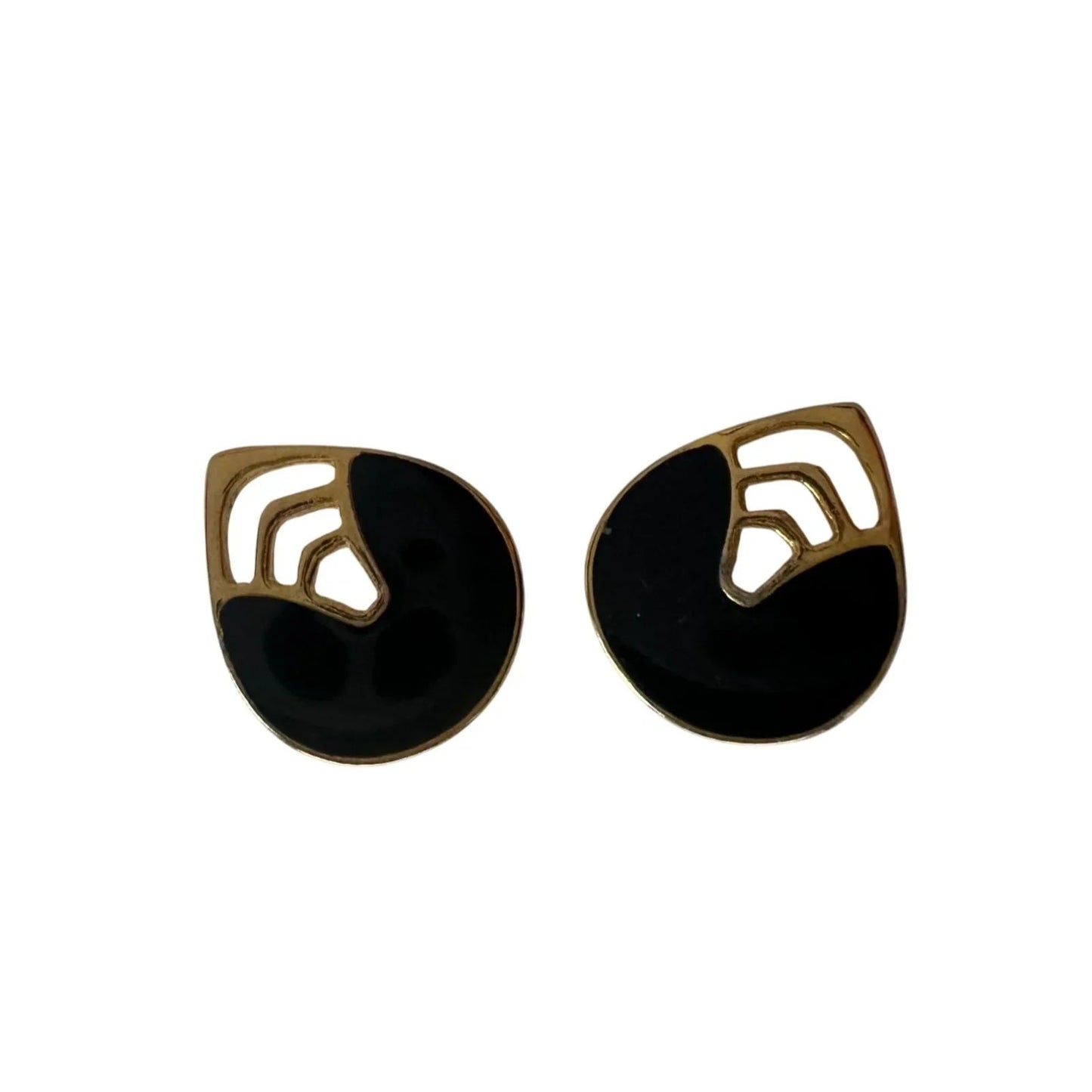 Women's Black and Gold Tear Drop Shaped Stud Earrings - A+ Stuff - earrings - A+ Stuff