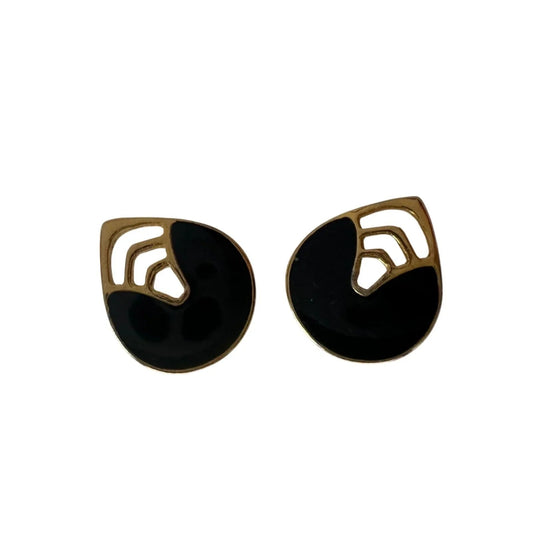 Women's Black and Gold Tear Drop Shaped Stud Earrings - A+ Stuff - earrings - A+ Stuff