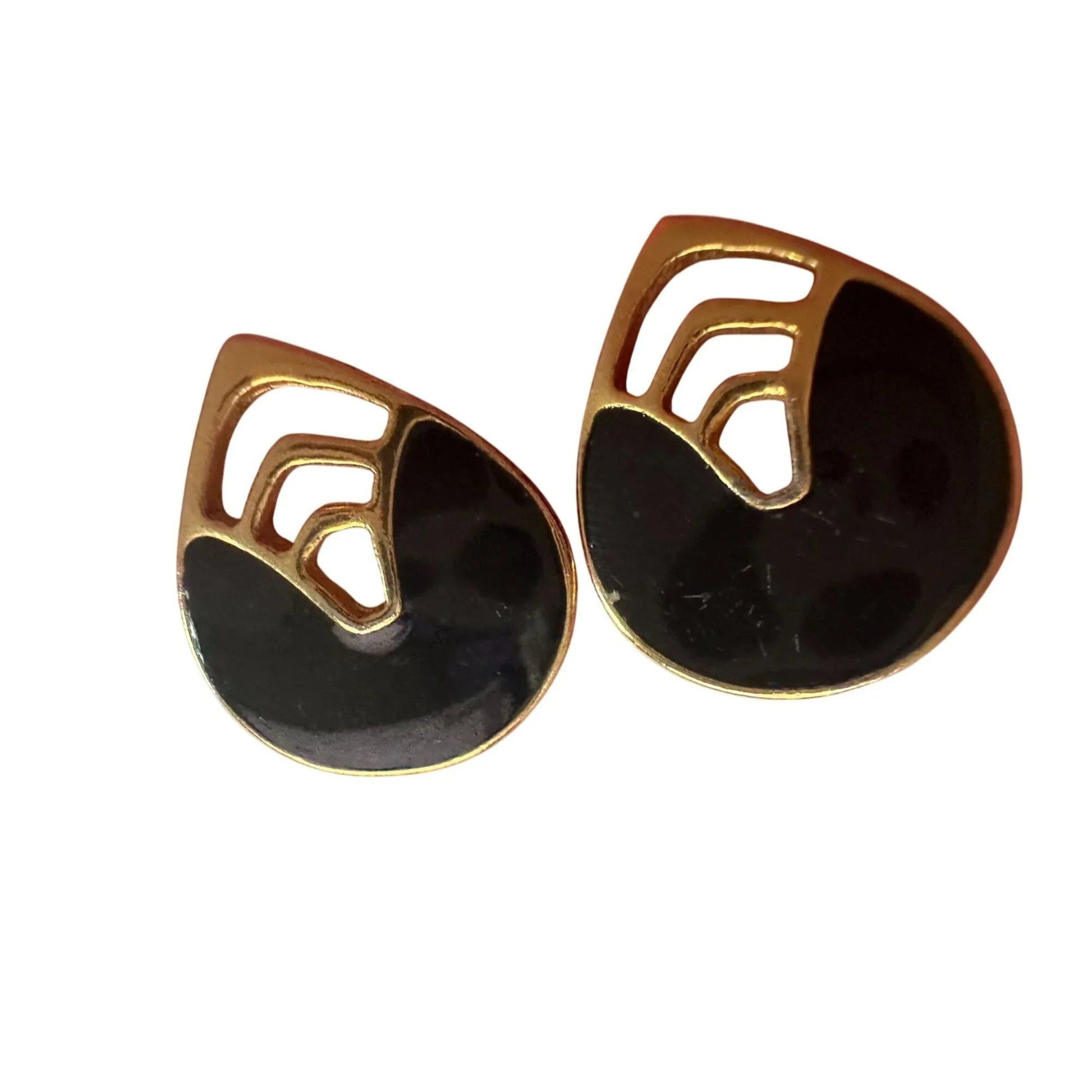 Women's Black and Gold Tear Drop Shaped Stud Earrings - A+ Stuff - earrings - A+ Stuff