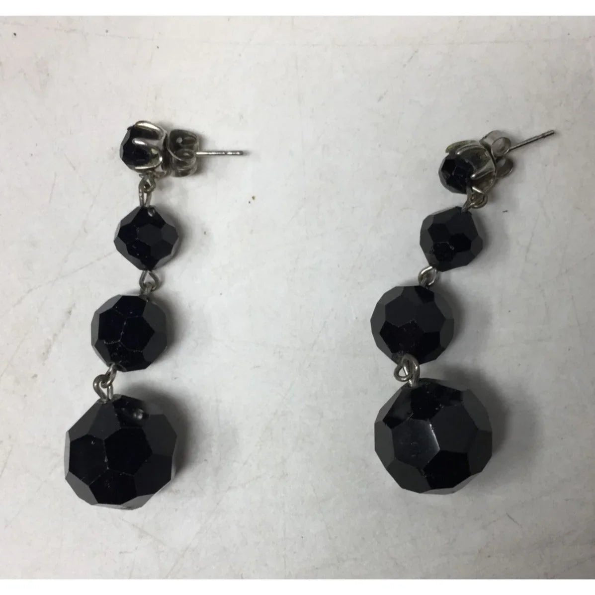 Women's Black and Silver Beaded Dangle Earrings - A+ Stuff - earrings - A+ Stuff