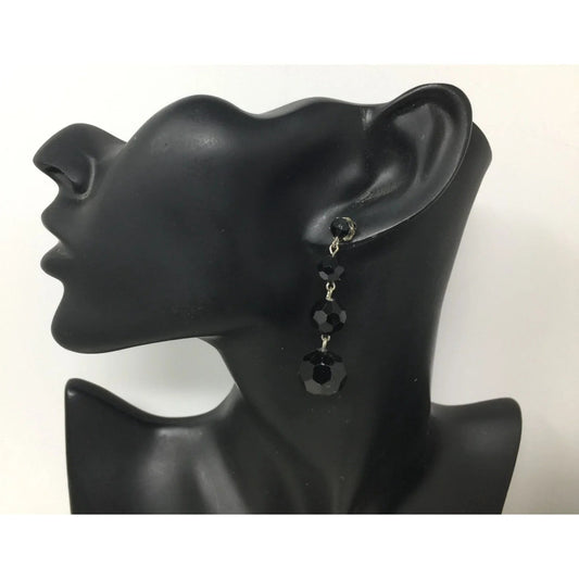 Women's Black and Silver Beaded Dangle Earrings - A+ Stuff - earrings - A+ Stuff