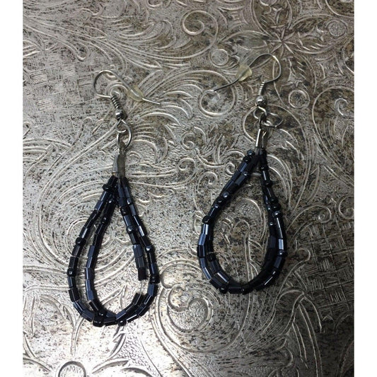Women's Black Beaded Tear Drop Shaped Earrings - A+ Stuff - Earrings - A+ Stuff